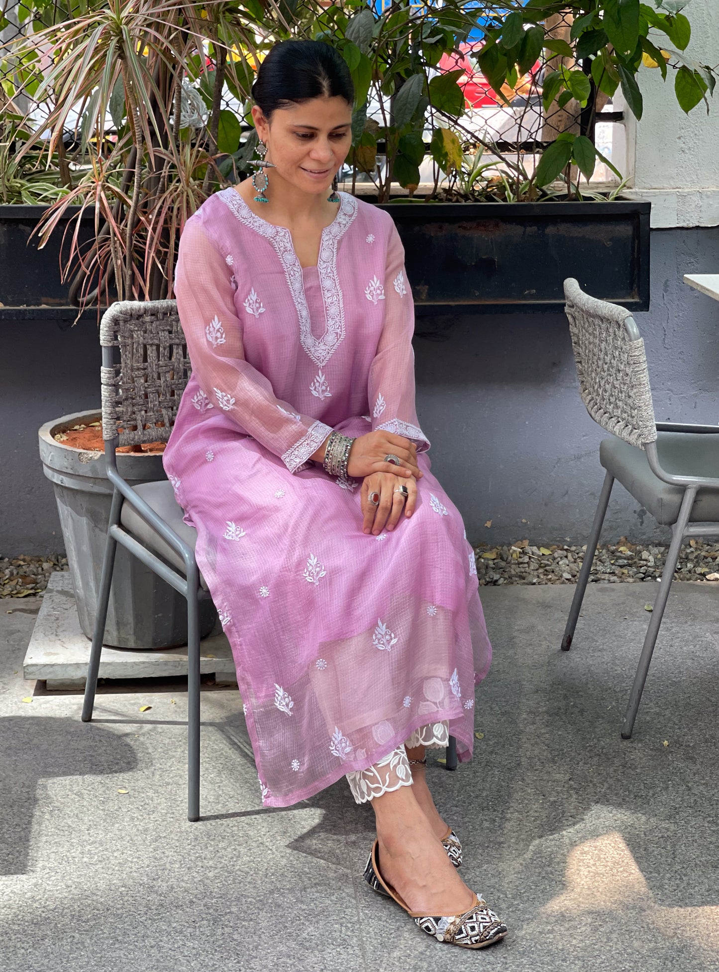 Handembroidered Chikankari Kota Silk  With Lining