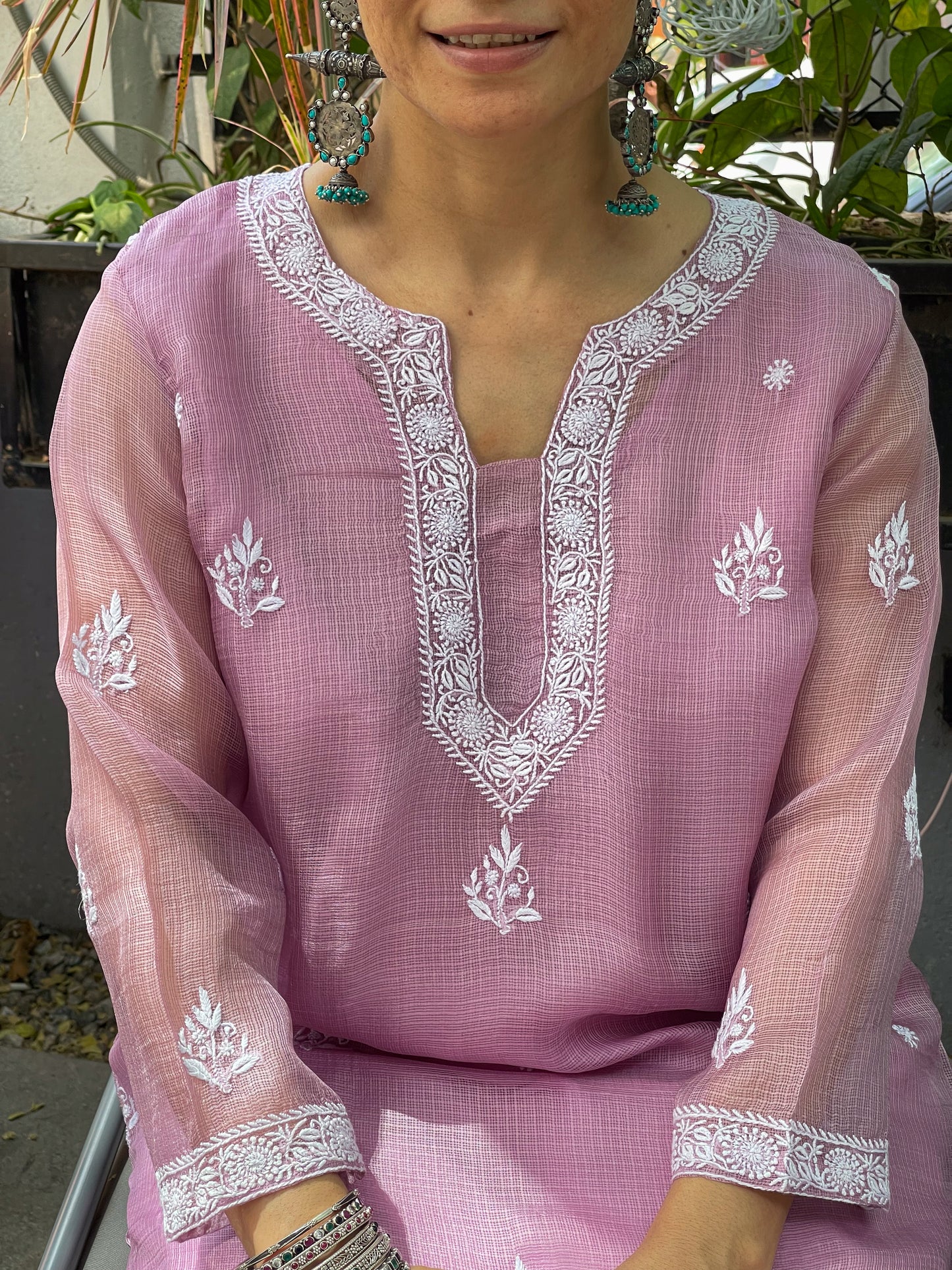 Handembroidered Chikankari Kota Silk  With Lining
