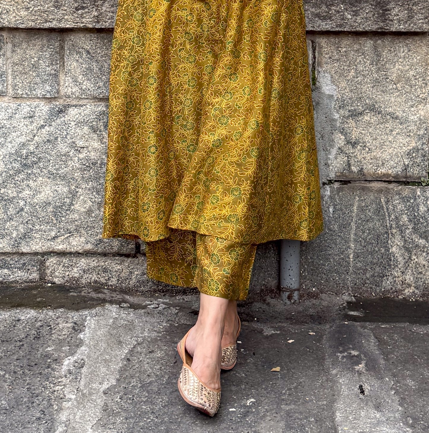 Handblock Printed Natural Dyed Ajrakh Chanderi Silk Pant
