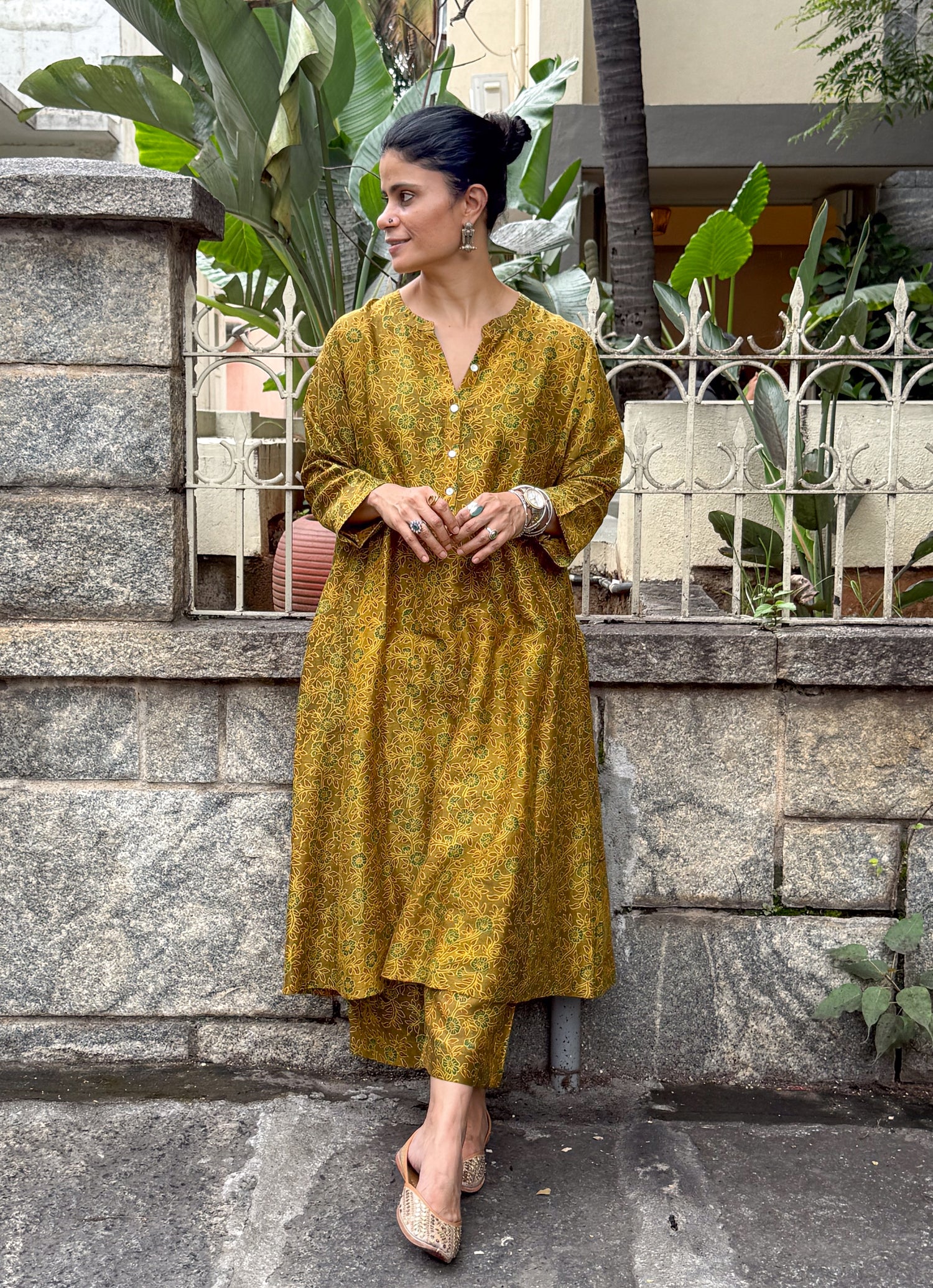 Handblock Printed Natural Dyed Ajrakh Chanderi Silk Kalidar Kurta