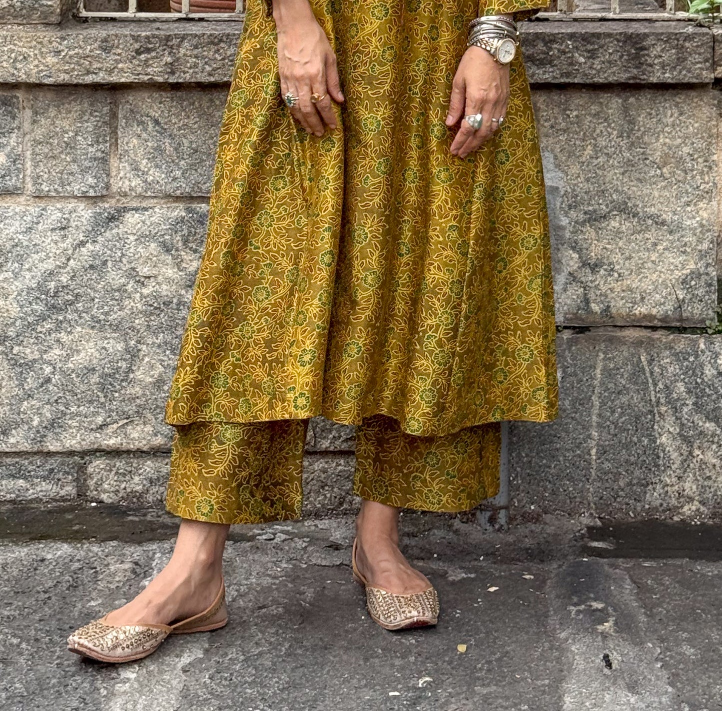 Handblock Printed Natural Dyed Ajrakh Chanderi Silk Pant
