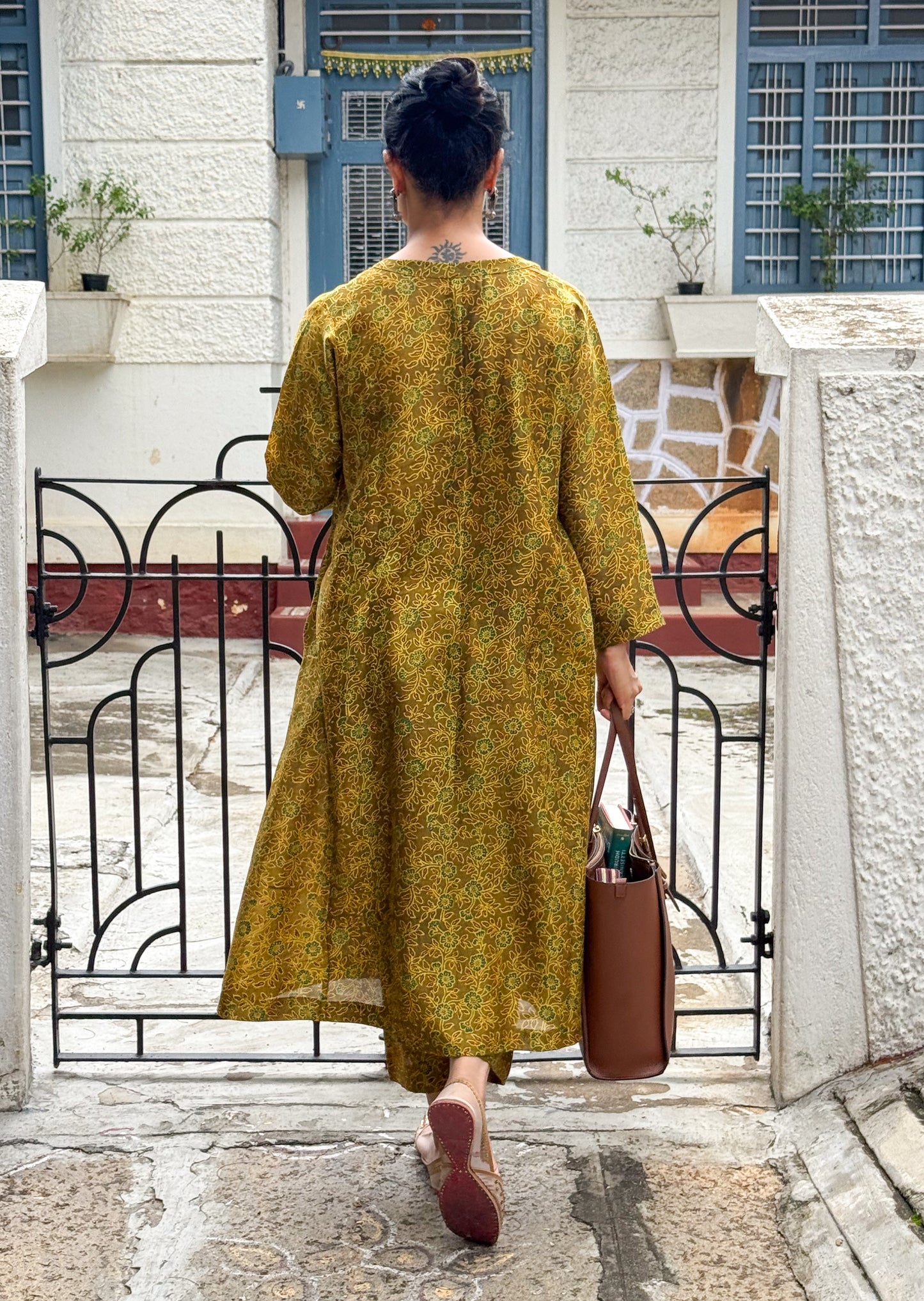 Handblock Printed Natural Dyed Ajrakh Chanderi Silk Kalidar Kurta