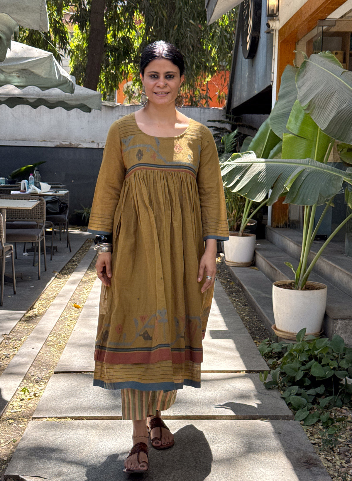 Handwoven Jamdani Kalidar Kurta With Lining.