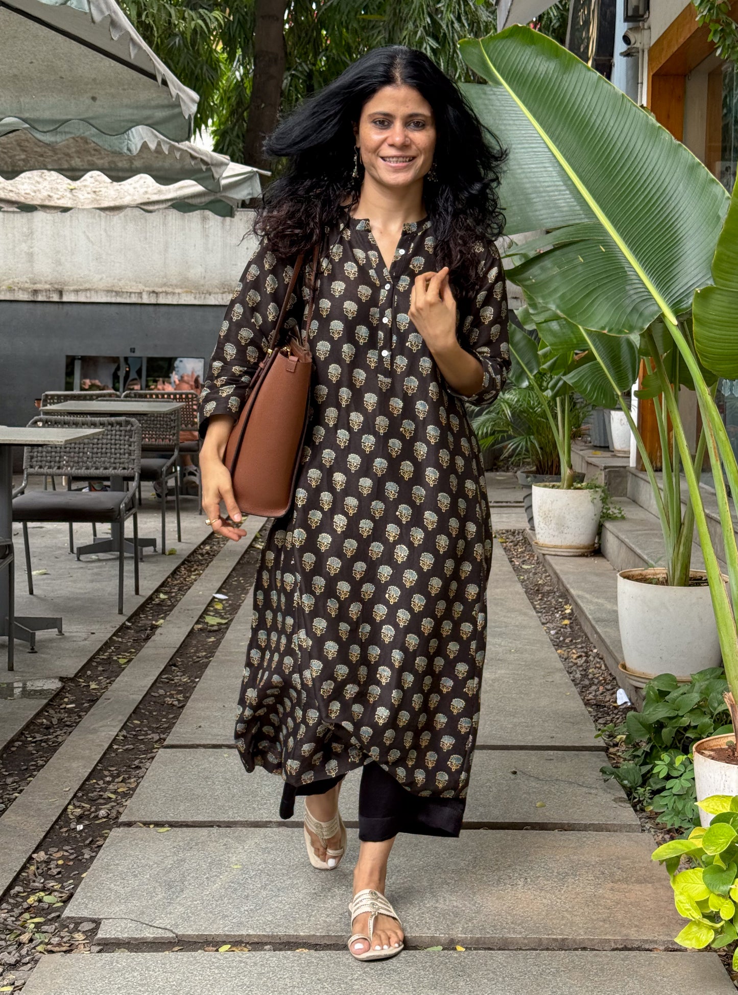 Handblock Printed Natural Dyed Ajrakh Chanderi Silk Kalidar Kurta