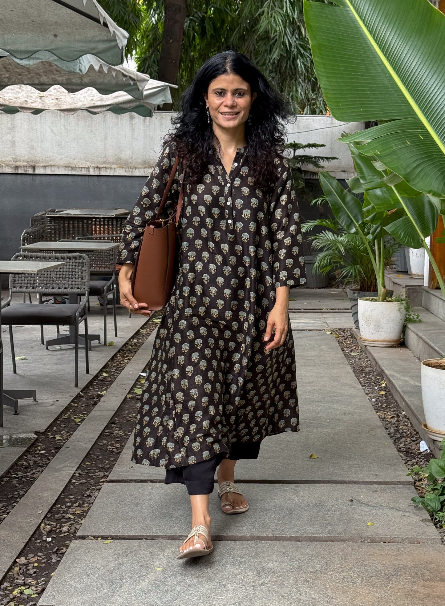 Handblock Printed Natural Dyed Ajrakh Chanderi Silk Kalidar Kurta