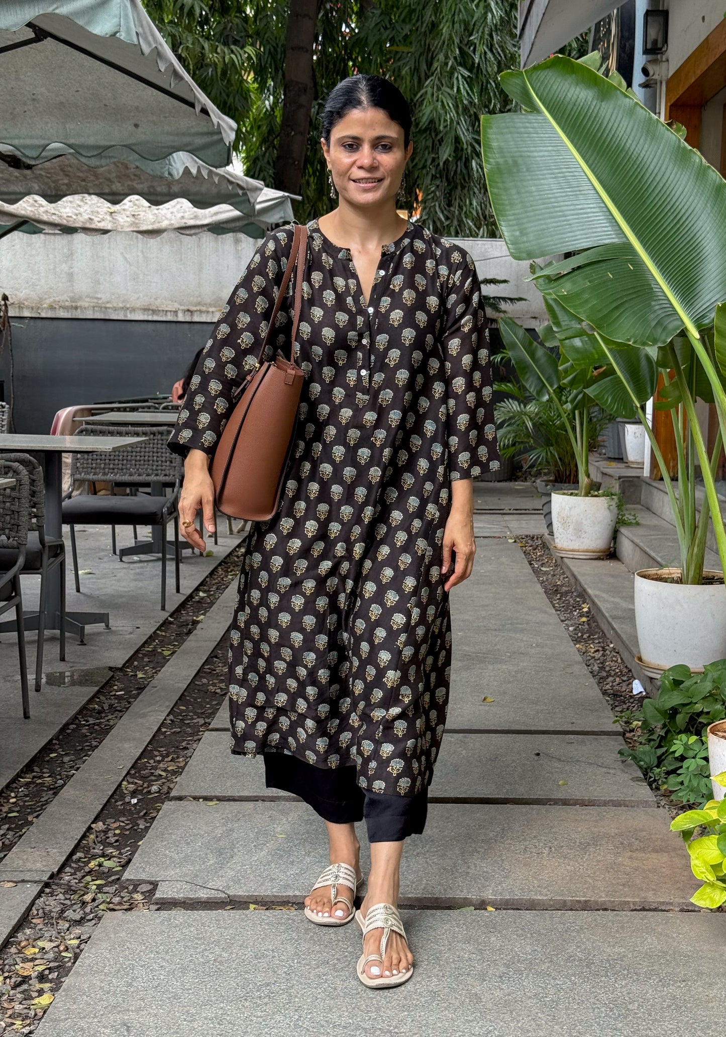 Handblock Printed Natural Dyed Ajrakh Chanderi Silk Kalidar Kurta