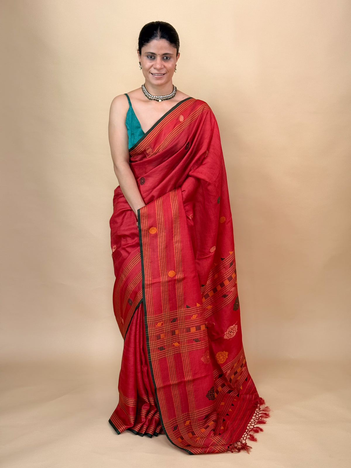Handwoven Silk Saree with Silk Thread & Zari Motifs