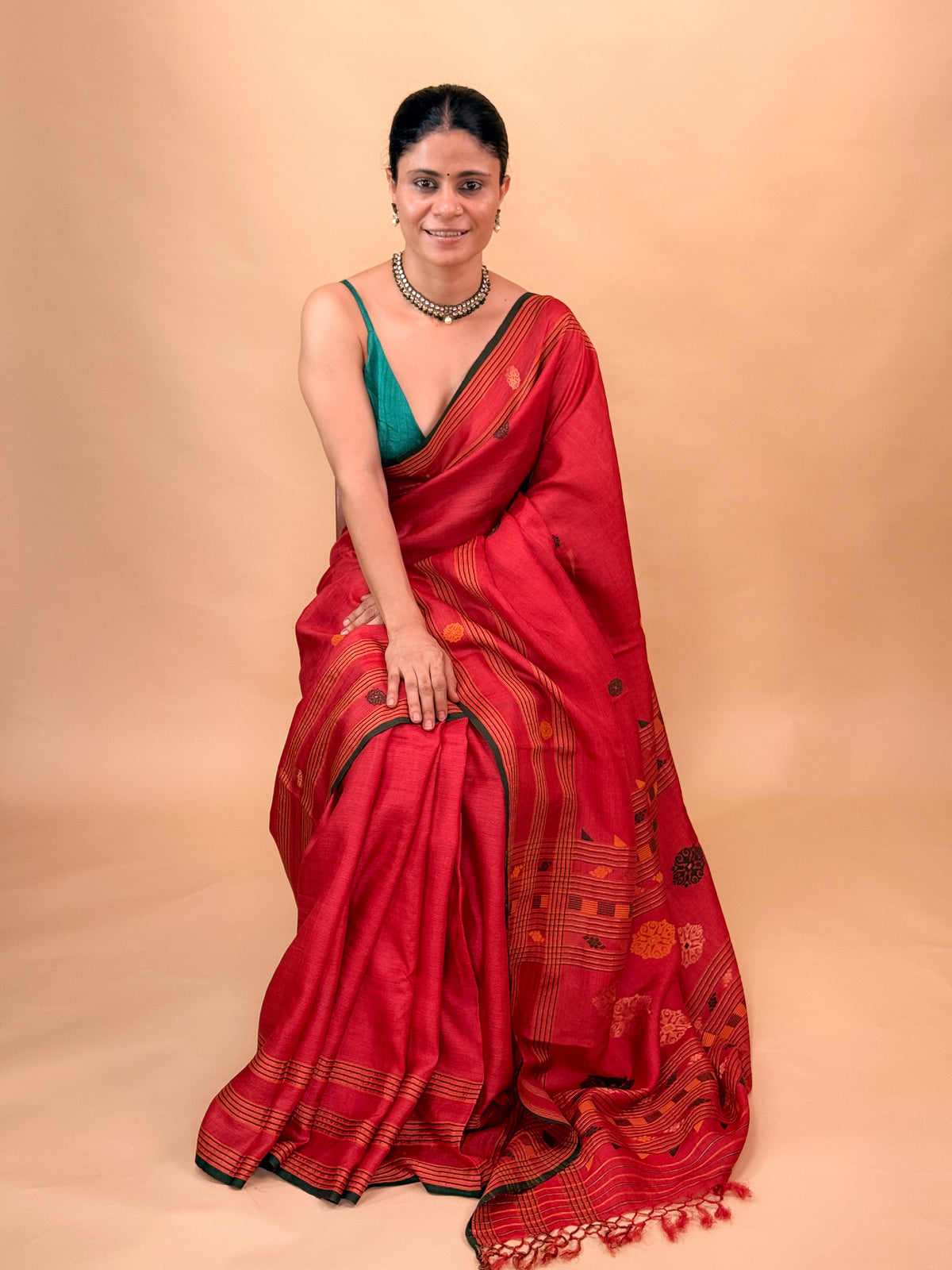 Handwoven Silk Saree with Silk Thread & Zari Motifs