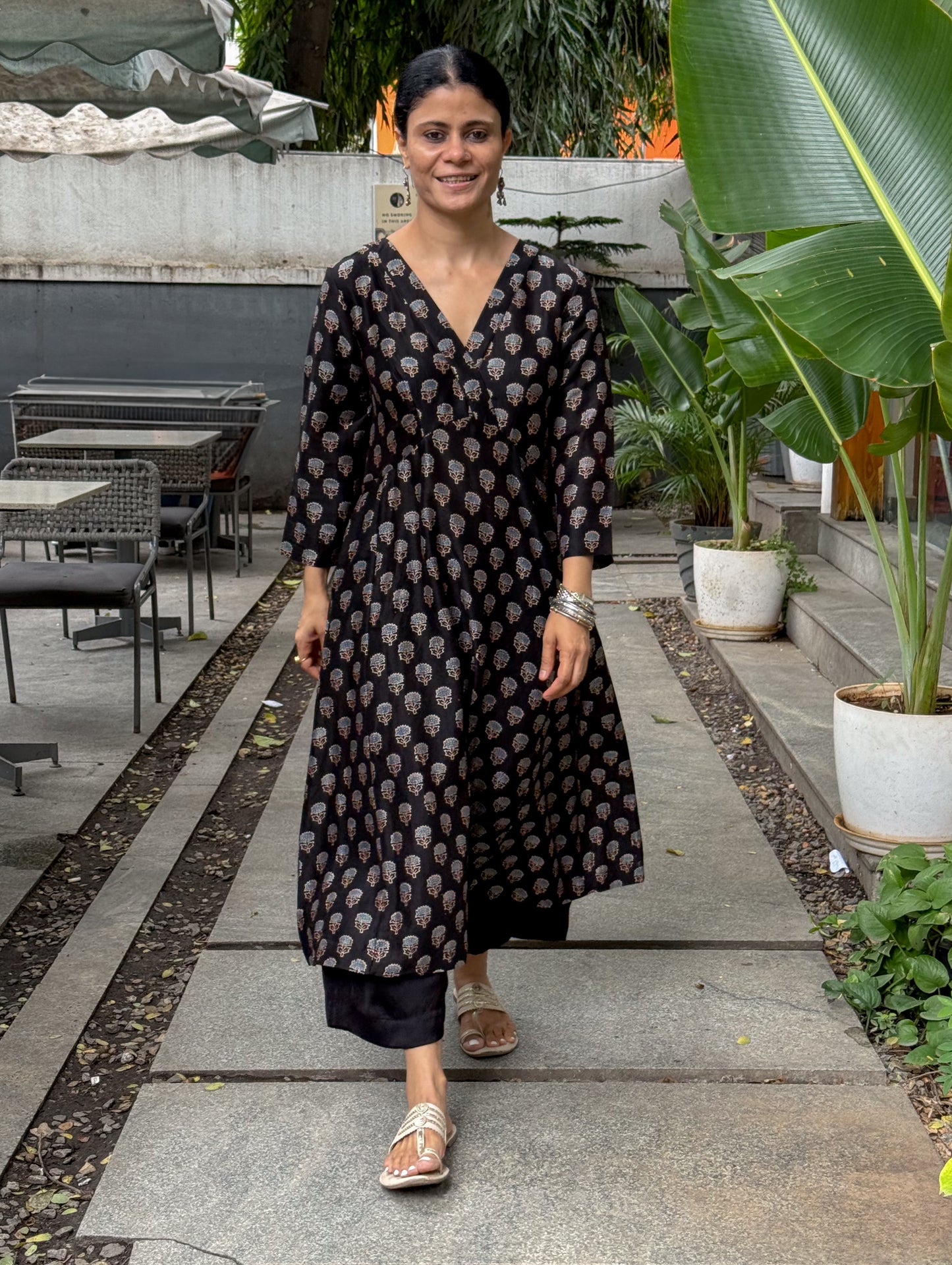 Handblock Printed Natural Dyed Ajrakh Chanderi Silk Kalidar Kurta