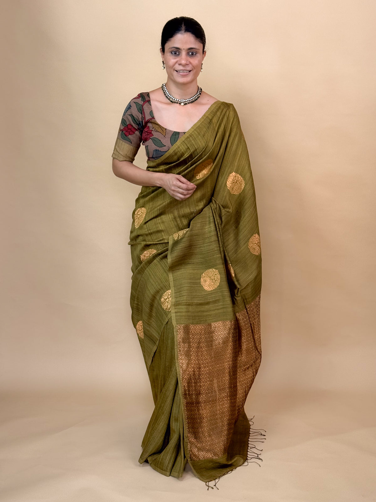 Handwoven Tussar Silk Saree with Zari Motifs