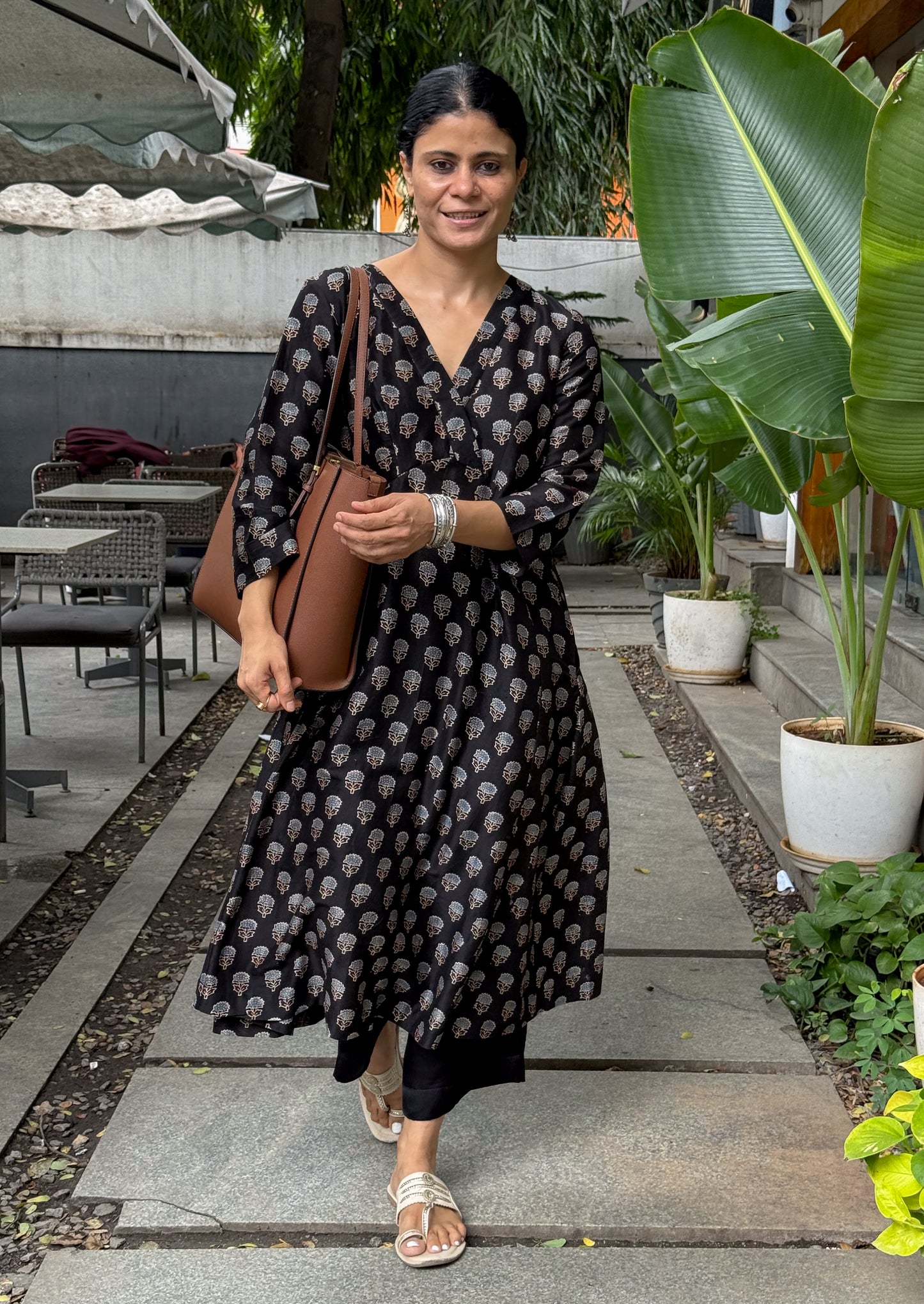 Handblock Printed Natural Dyed Ajrakh Chanderi Silk Kalidar Kurta