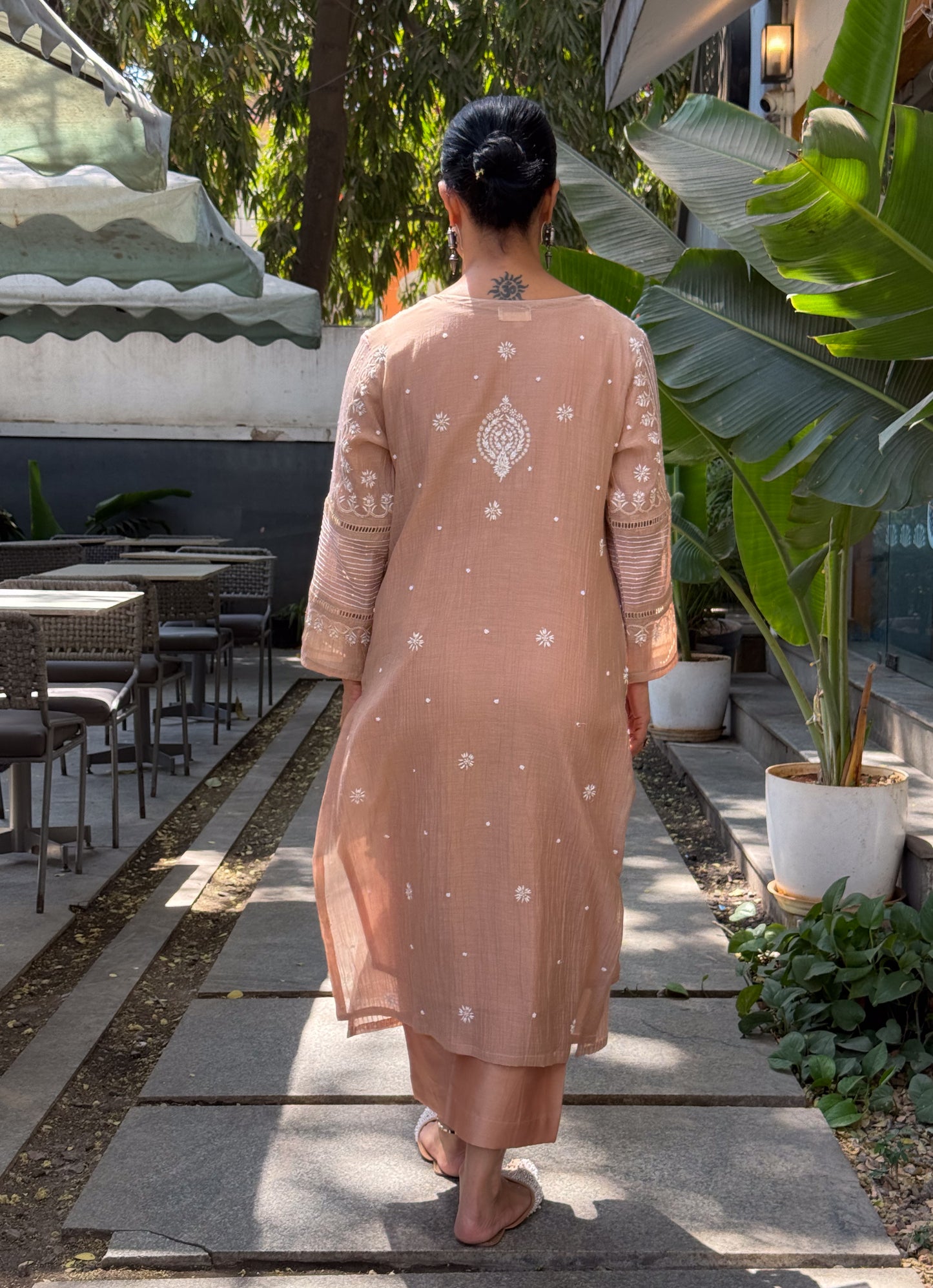 Pure Chanderi Muslin Chikankari & Beads Embroidered Kurta & Dupatta