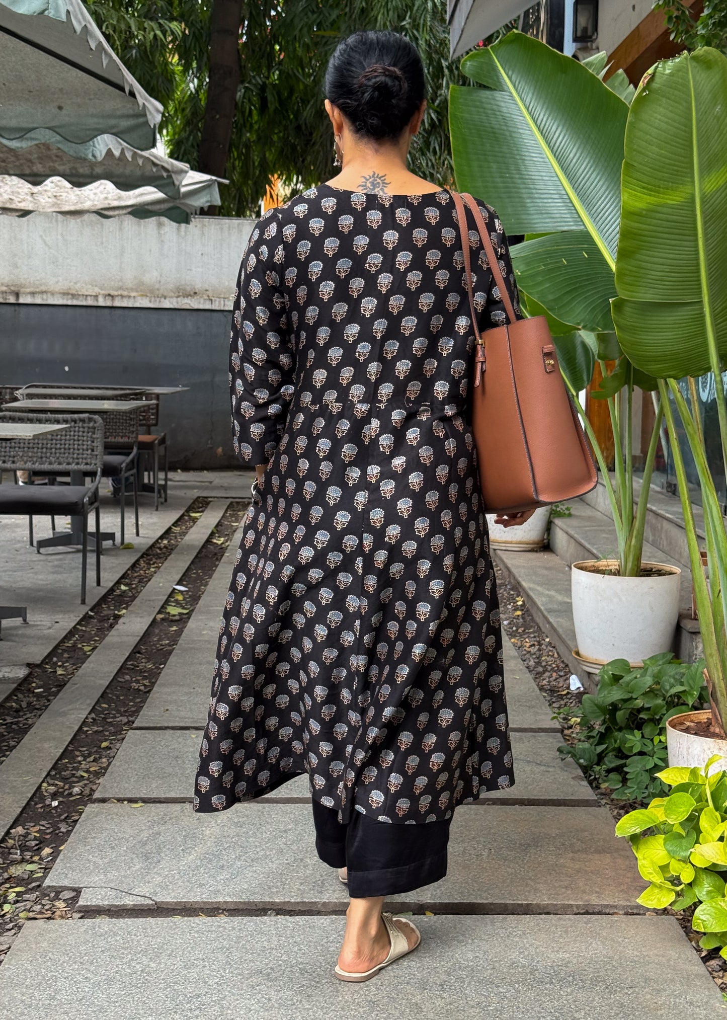 Handblock Printed Natural Dyed Ajrakh Chanderi Silk Kalidar Kurta