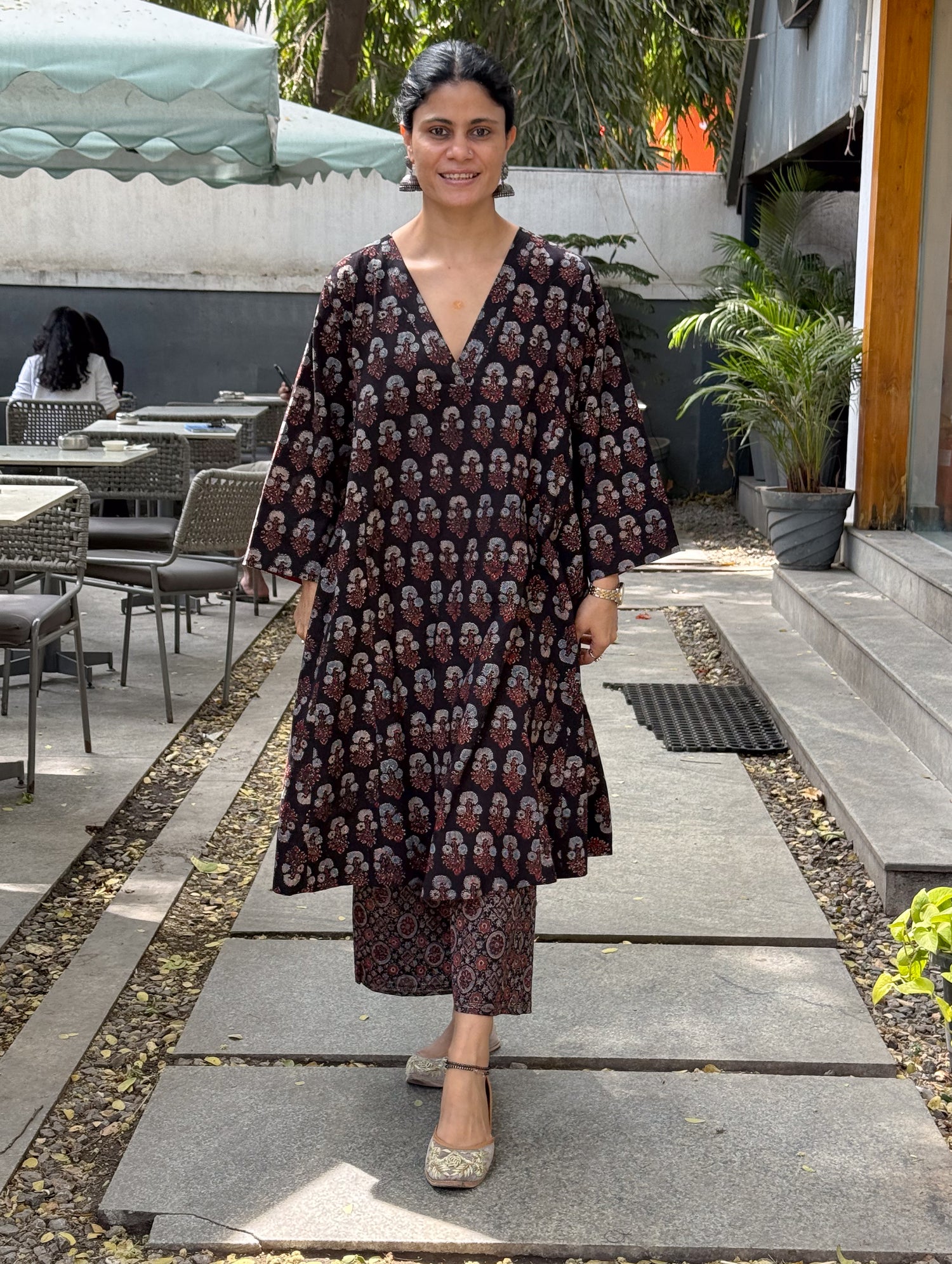 Handblock Printed Natural Dyed Ajrakh Kalidar Kurta