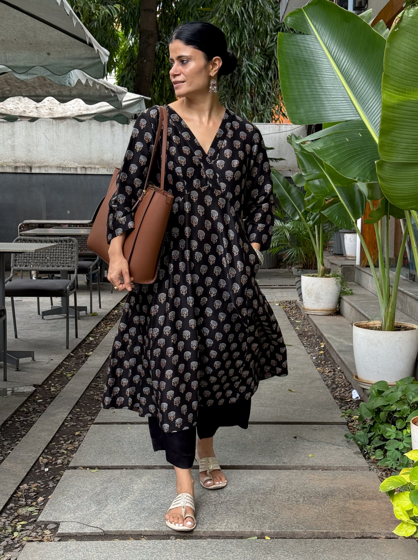 Handblock Printed Natural Dyed Ajrakh Chanderi Silk Kalidar Kurta