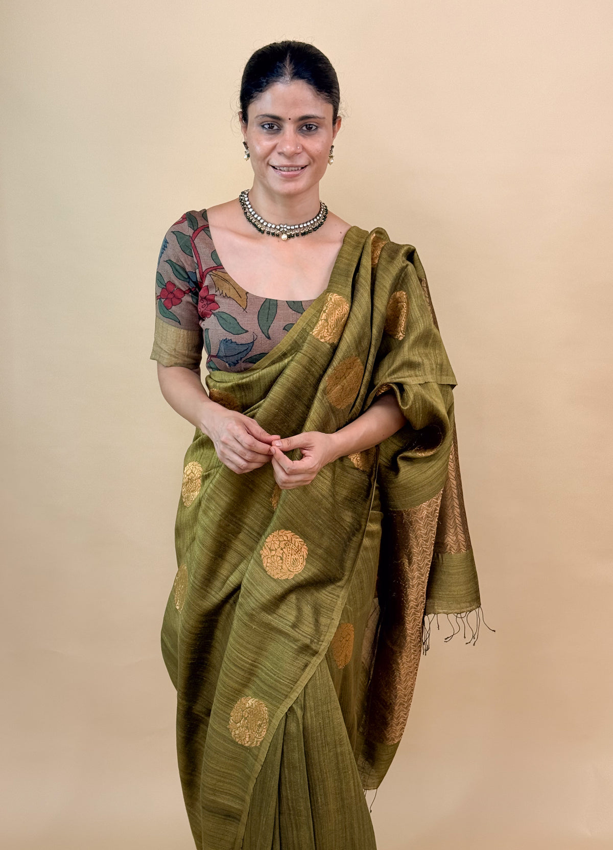 Handwoven Tussar Silk Saree with Zari Motifs