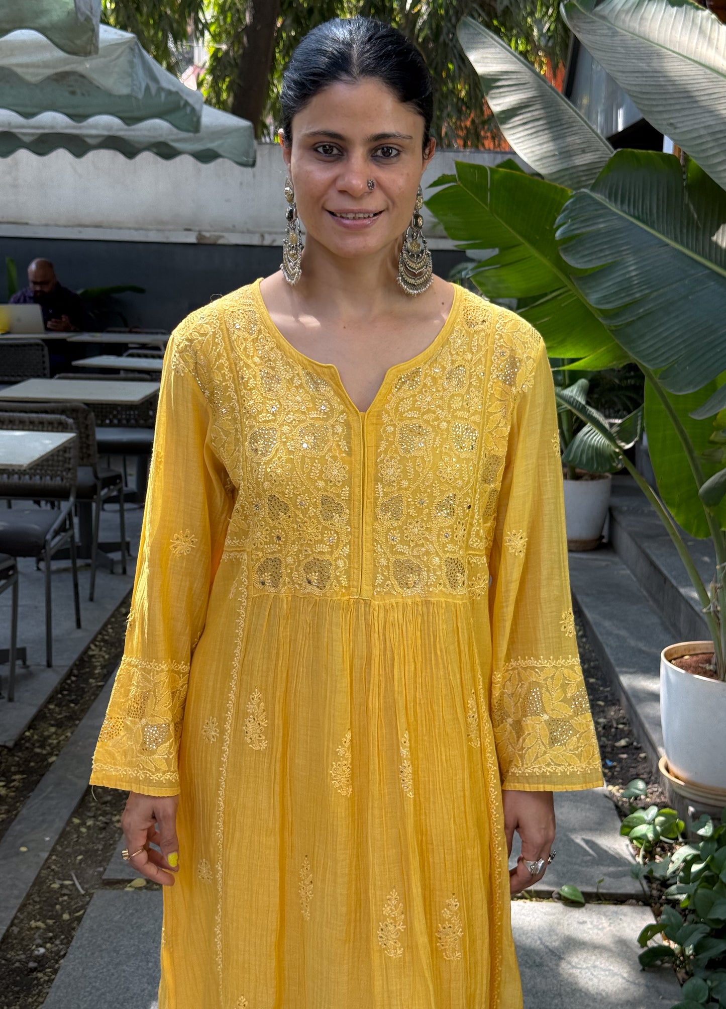 Pure Chanderi Muslin Chikankari & Beads Embroidered Kurta & Dupatta