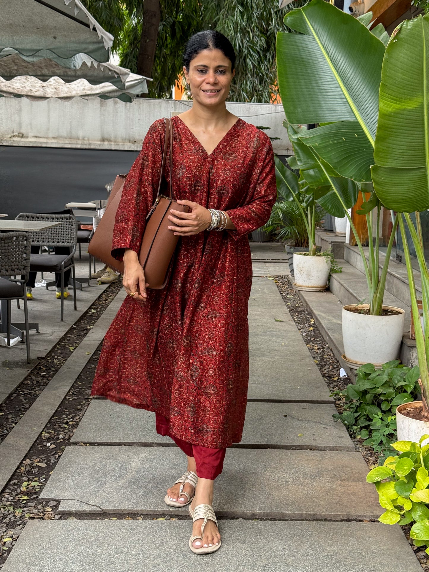 Handblock Printed Natural Dyed Ajrakh Chanderi Silk Kalidar Kurta