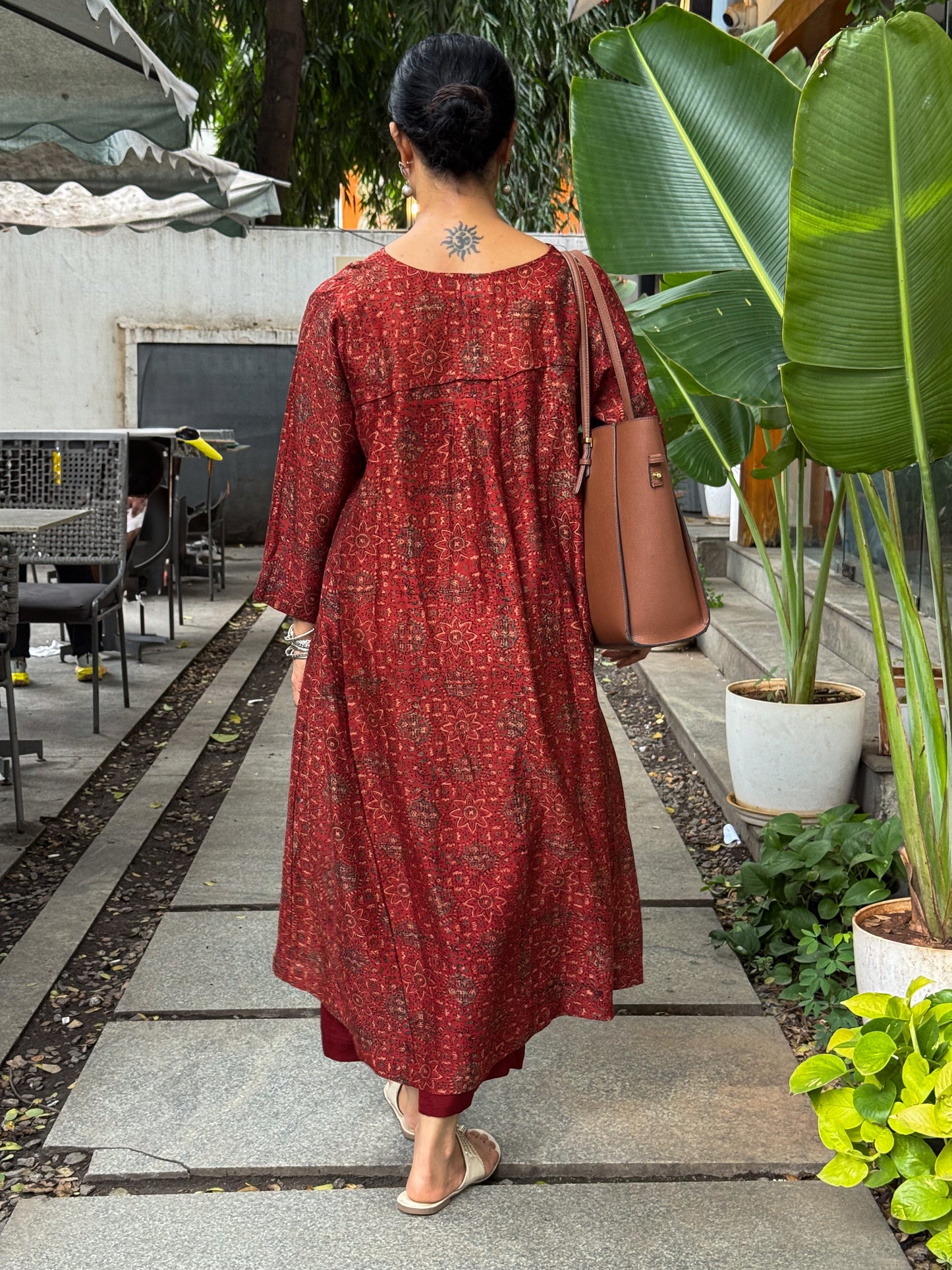 Handblock Printed Natural Dyed Ajrakh Chanderi Silk Kalidar Kurta