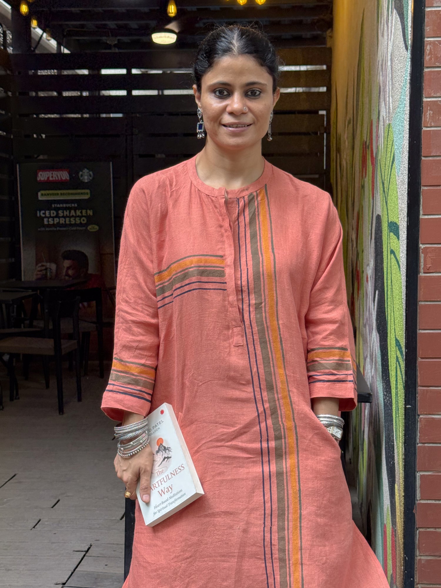 Handloom Linen By Linen Kurta with Handblock Print Detailing