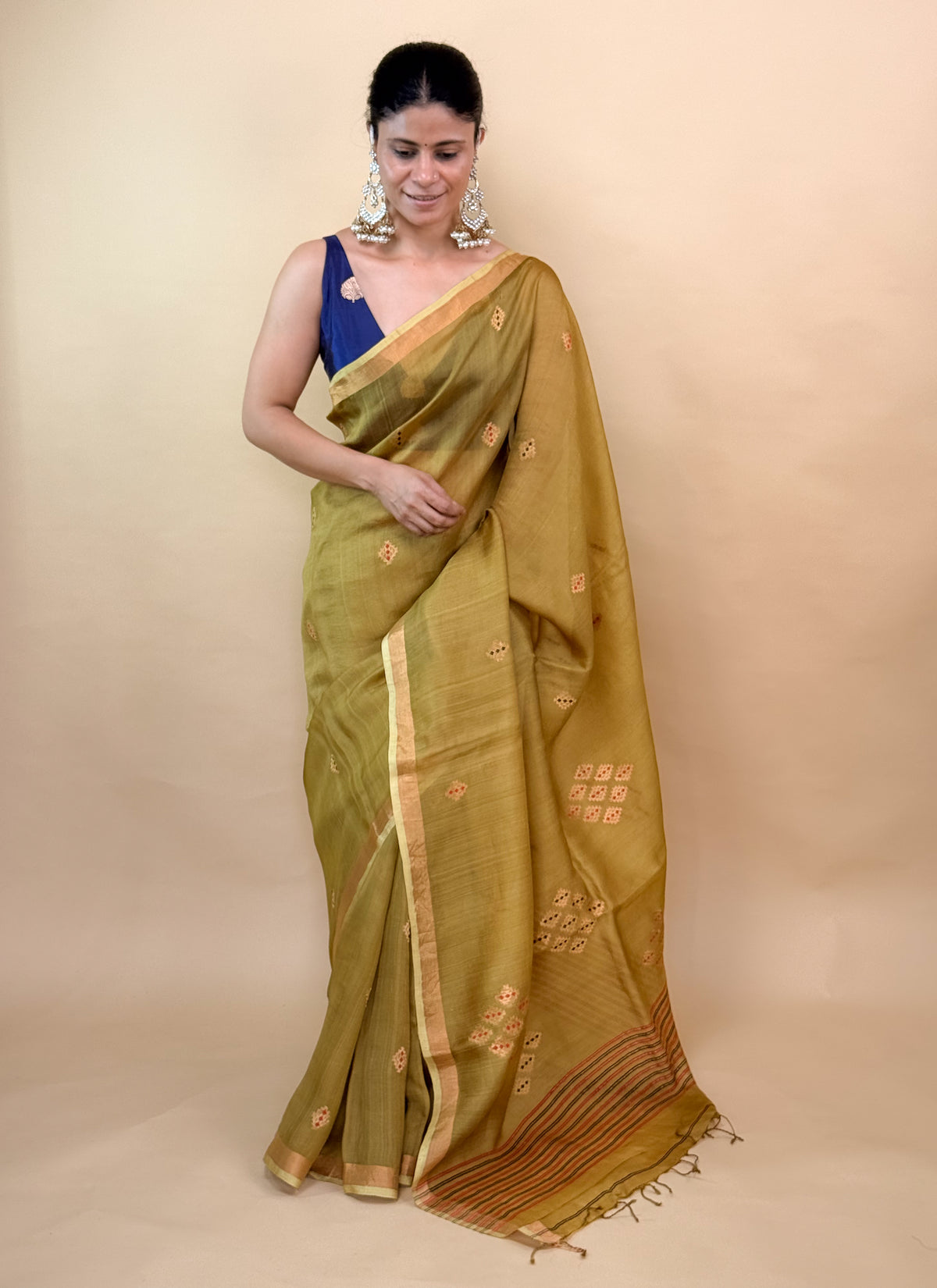 Handwoven Organza Silk Saree with Zari Motifs