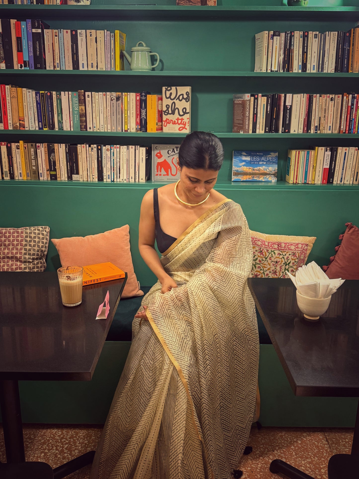Handblock Printed Kota Silk Saree With Zari Border