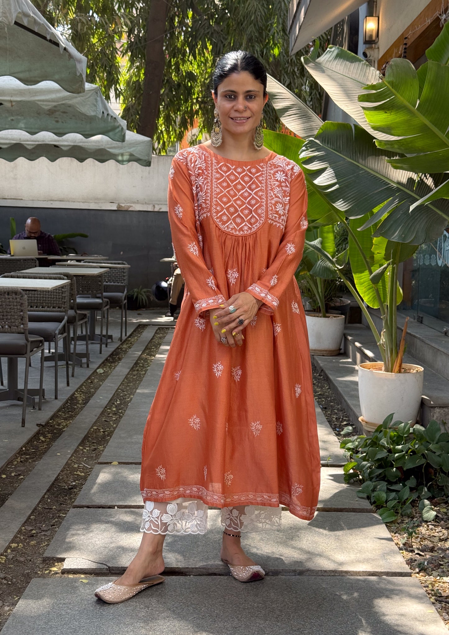 Pure Chanderi Silk Chikankari & Beads Embroidered Kurta & Dupatta