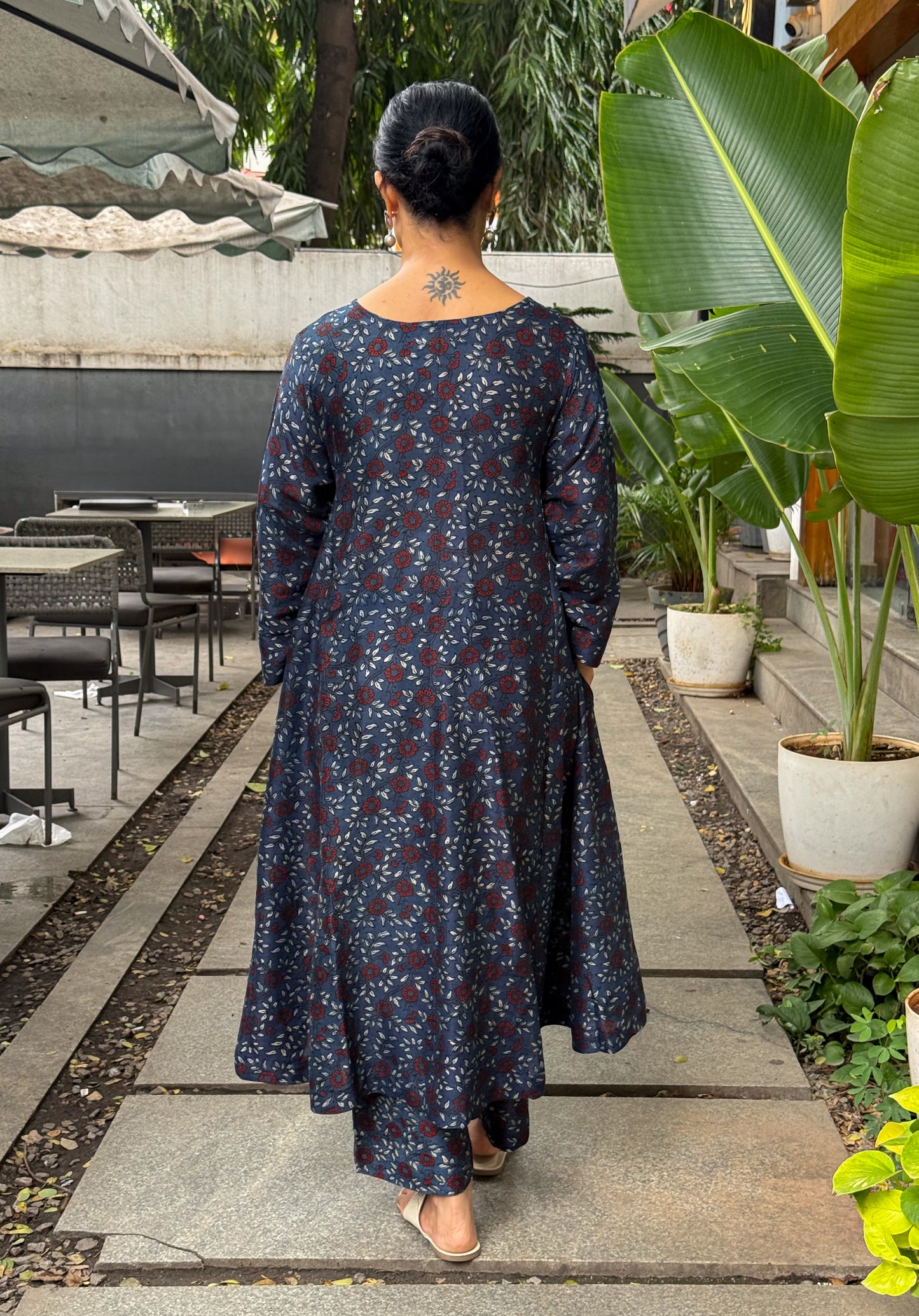 Handblock Printed Natural Dyed Ajrakh Chanderi Silk Kalidar Kurta