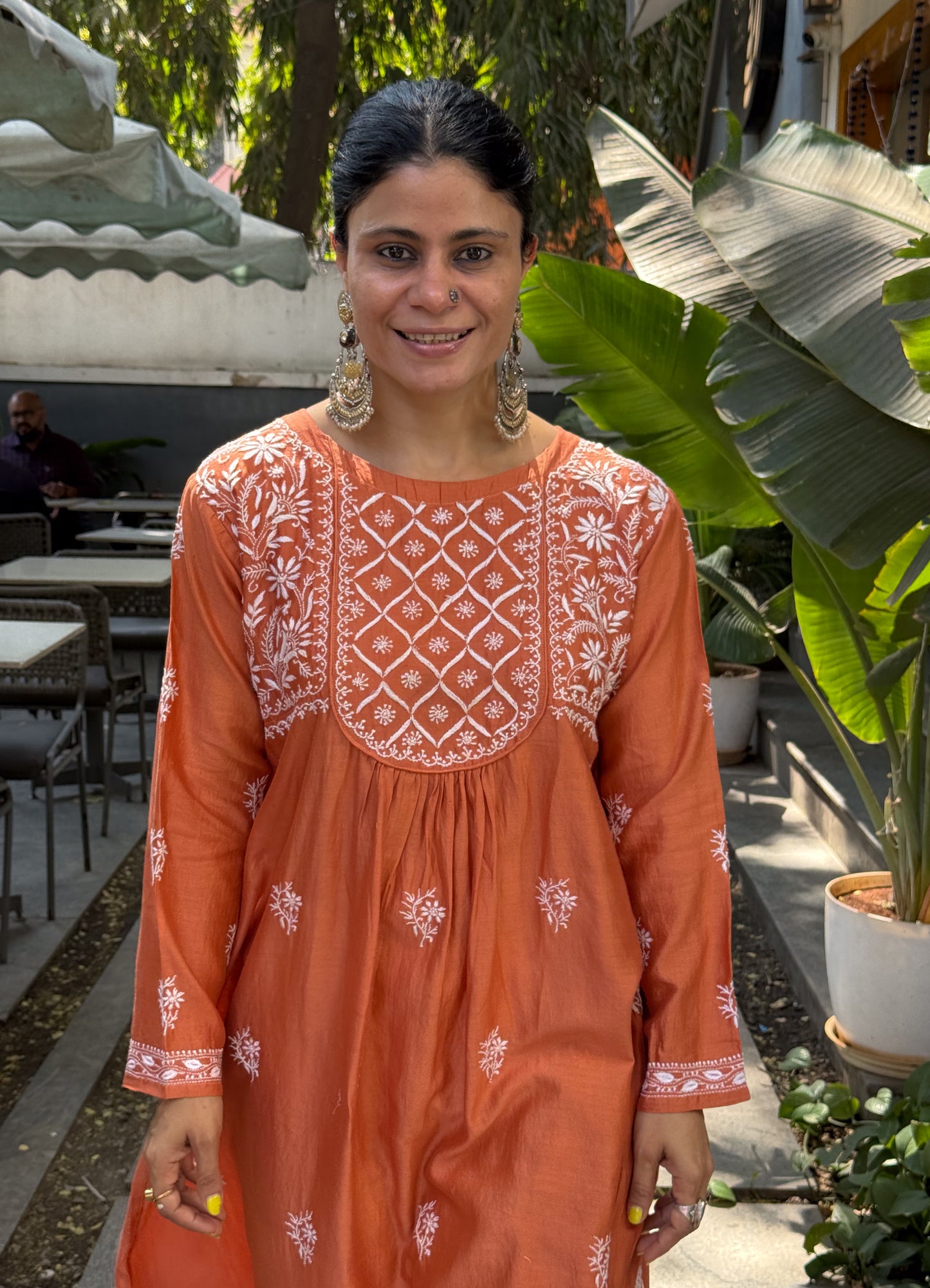 Pure Chanderi Silk Chikankari & Beads Embroidered Kurta & Dupatta