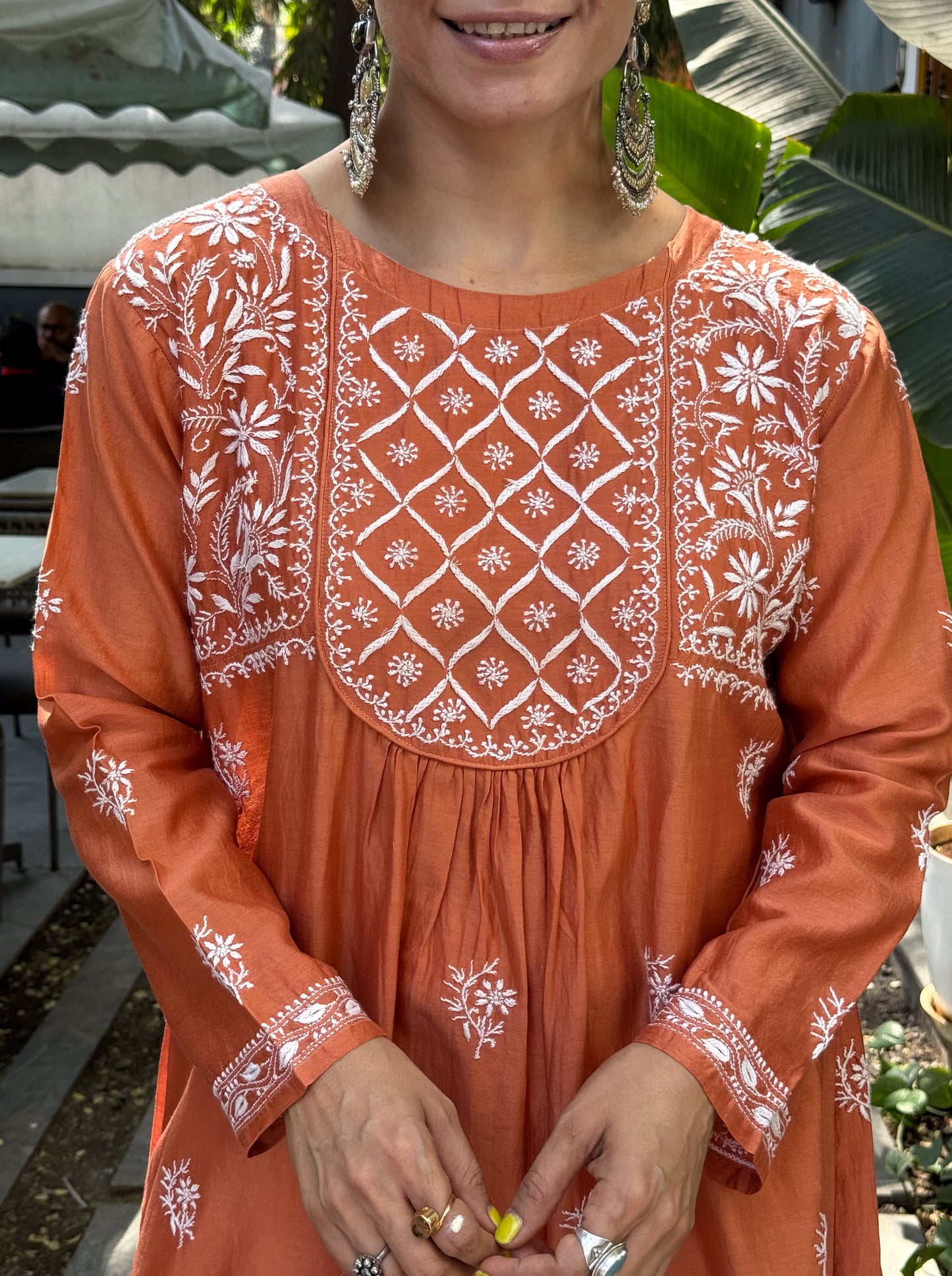 Pure Chanderi Silk Chikankari & Beads Embroidered Kurta & Dupatta