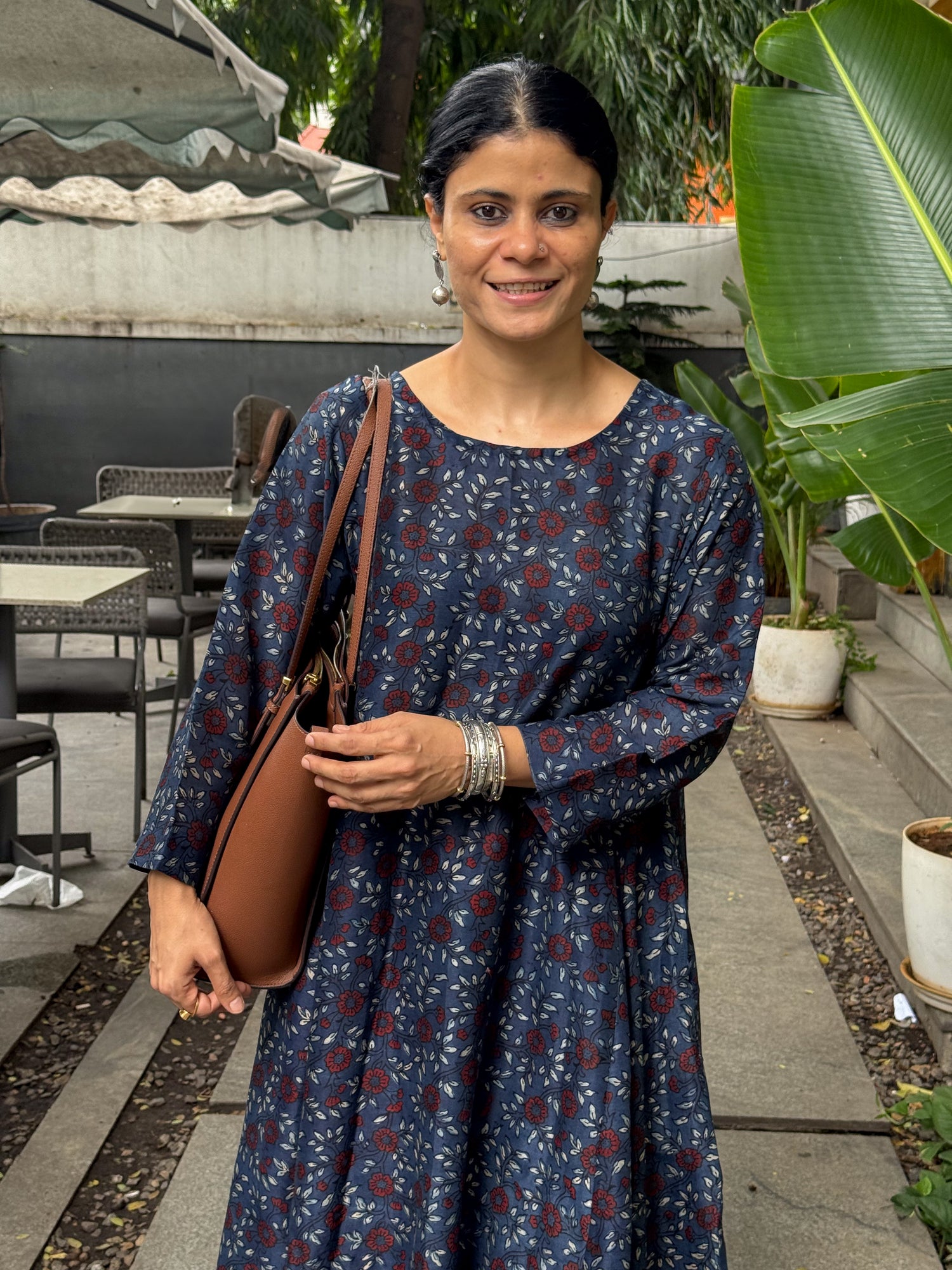 Handblock Printed Natural Dyed Ajrakh Chanderi Silk Kalidar Kurta