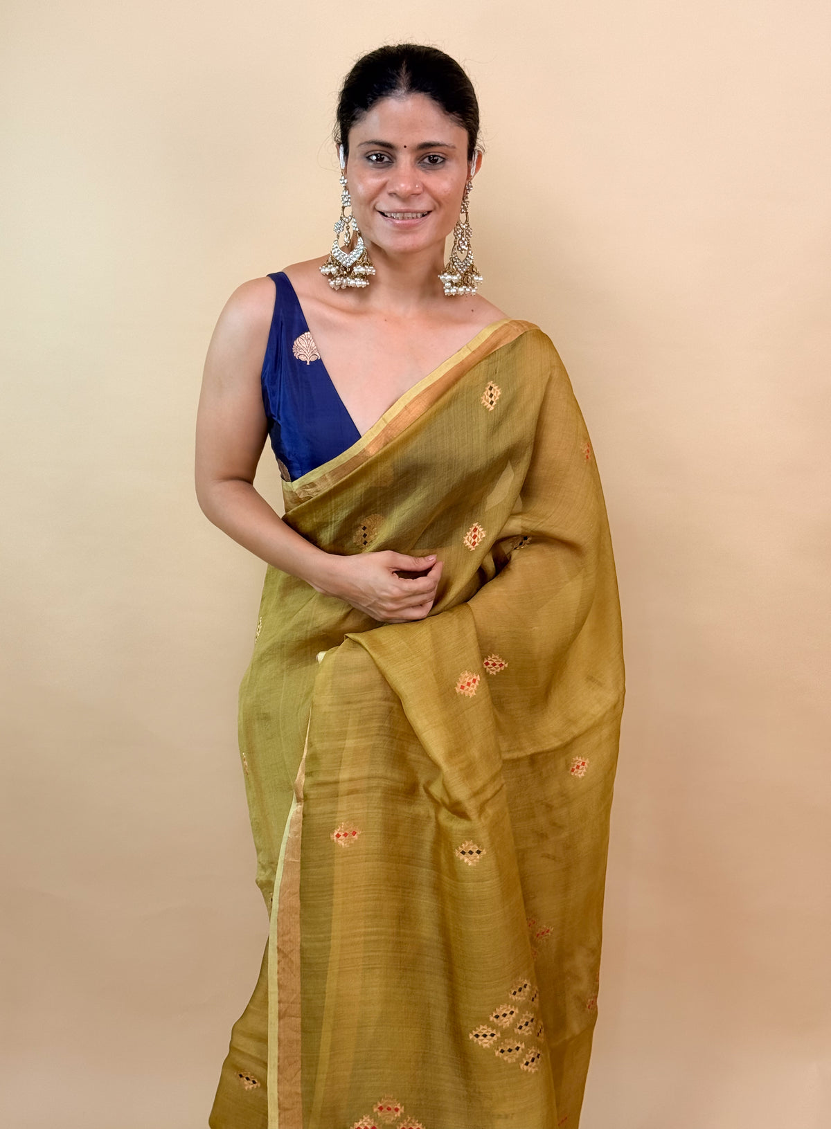 Handwoven Organza Silk Saree with Zari Motifs