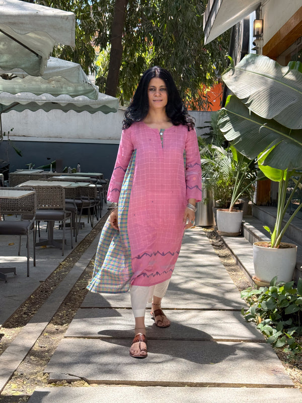 Handwoven Jamdani Kalidar Kurta With Handwoven Muslin Cotton