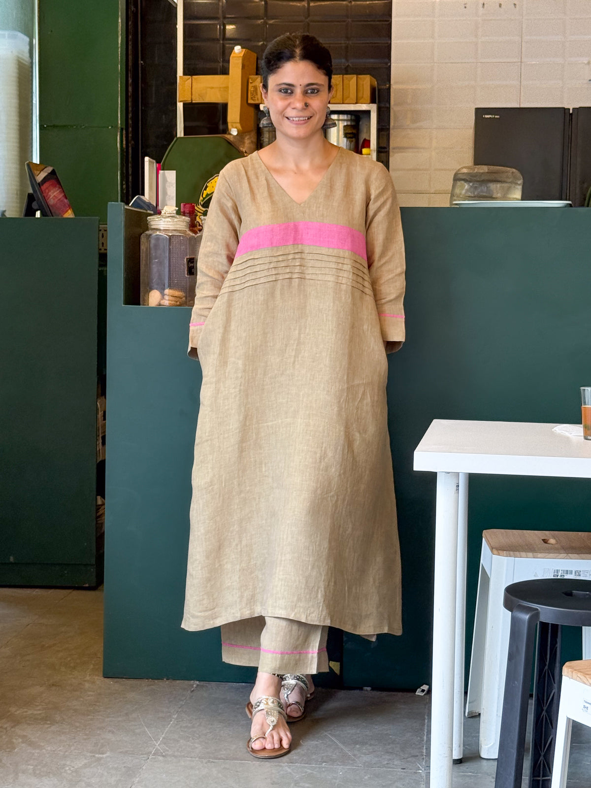 Handloom Linen By Linen Co-ord set with Patchwork Border