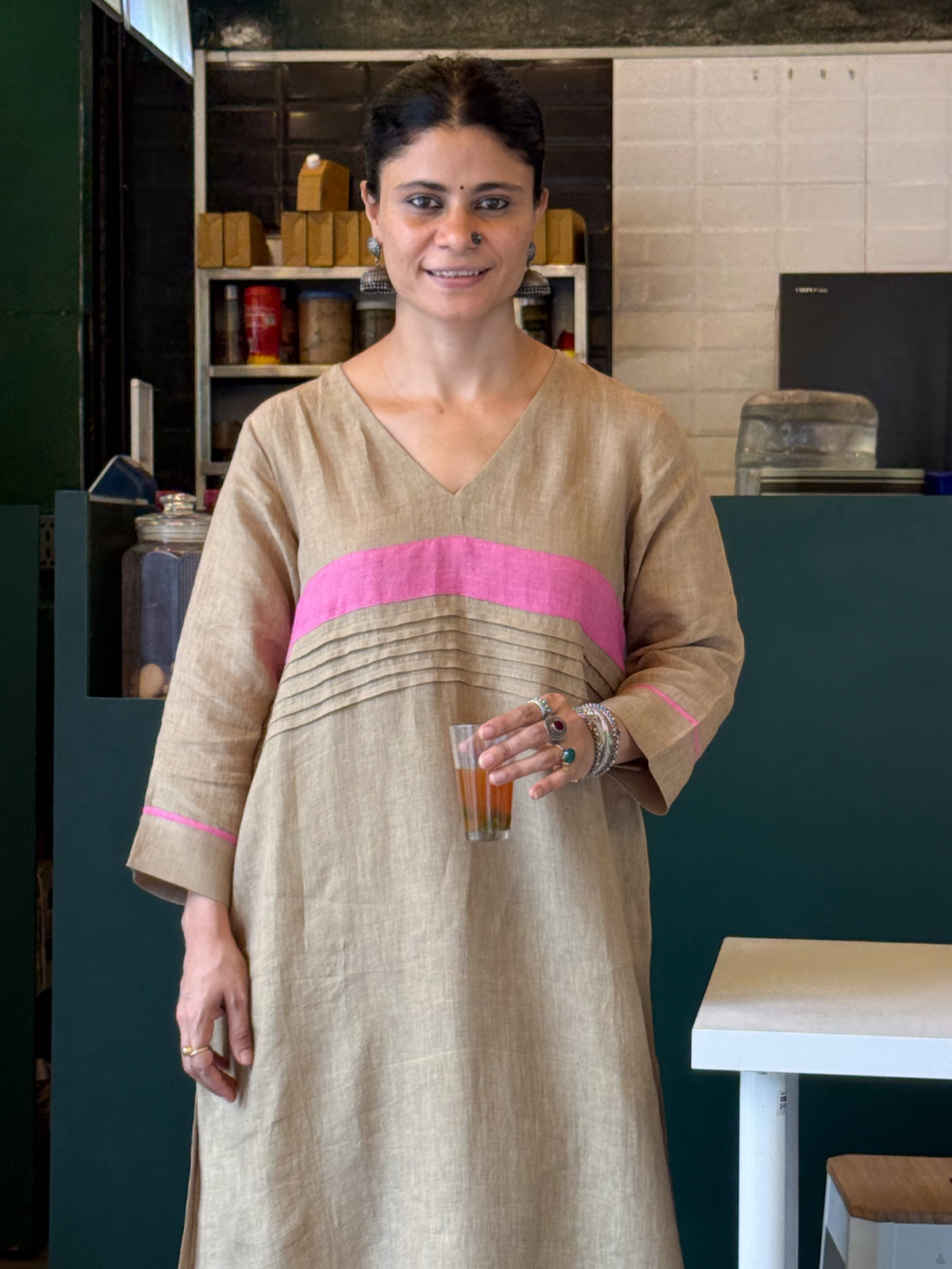Handloom Linen By Linen Co-ord set with Patchwork Border