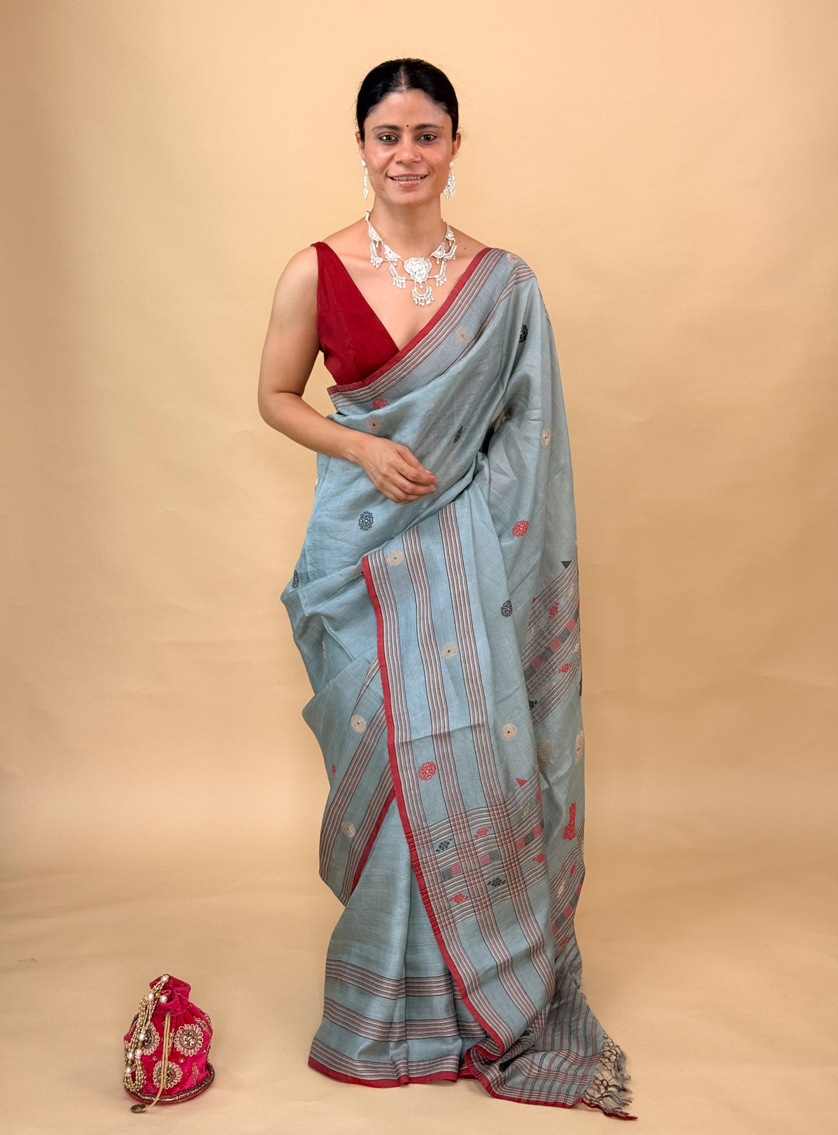 Handwoven Silk Saree with Silk Thread & Zari Motifs