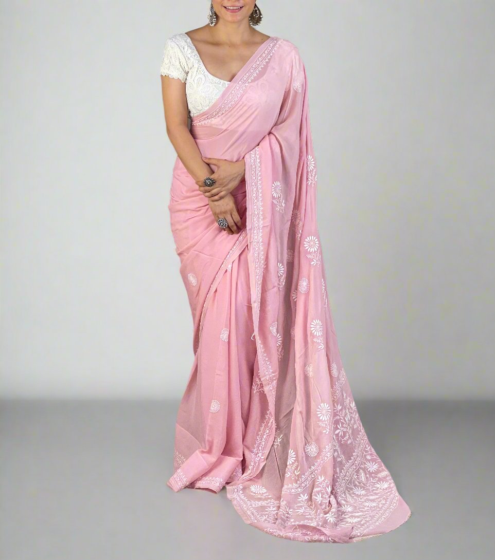 Handembroidered  Chikanakri  Pure georgette Silk Saree