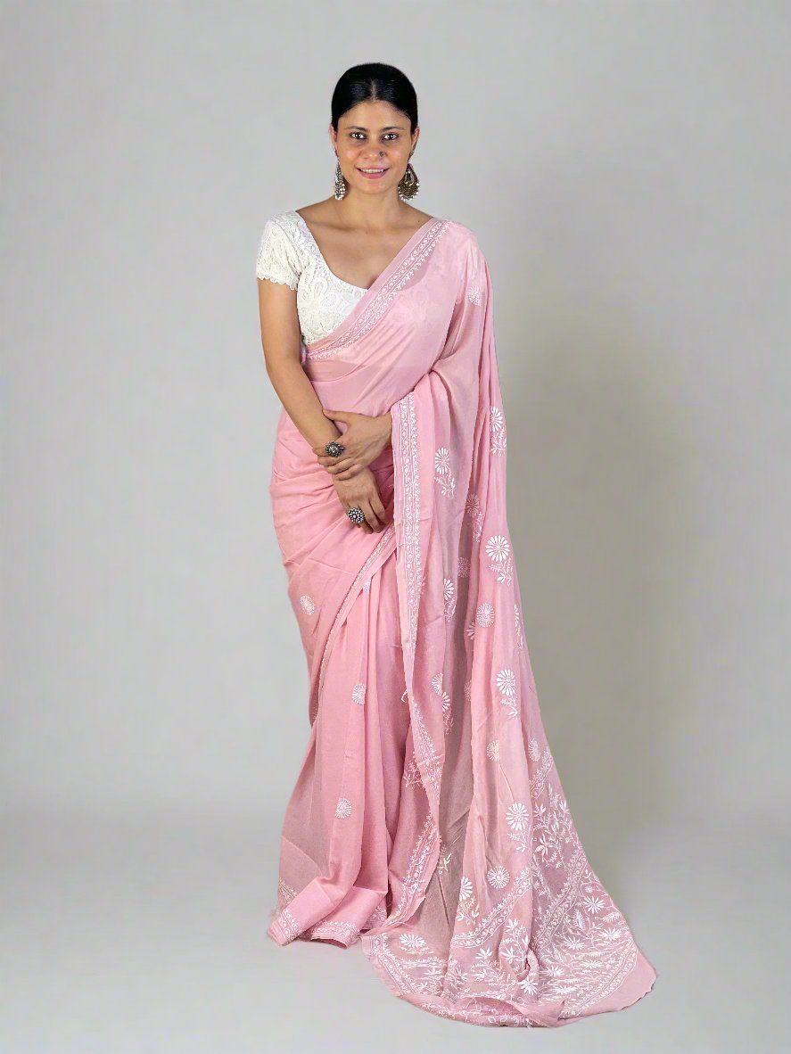 Handembroidered  Chikanakri  Pure georgette Silk Saree