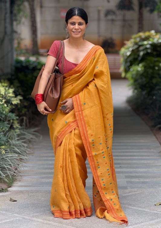 Handloom Linen With Jamdani Saree