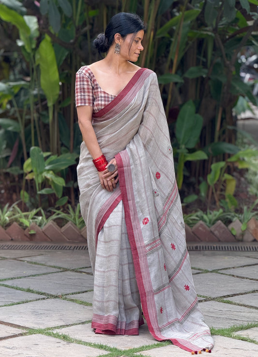 Handloom Linen Jamdani Saree