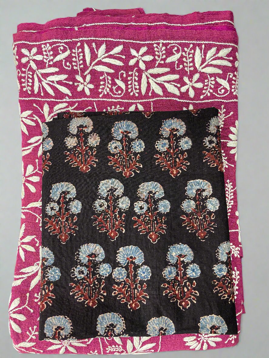 Handloom &  Handembroidered  Chikanakri  Pure Kala Cotton Saree