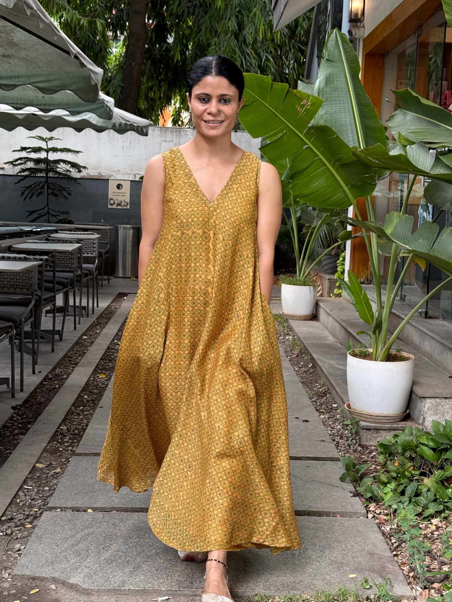 Handblock Printed  Pure Chanderi Silk Dress.