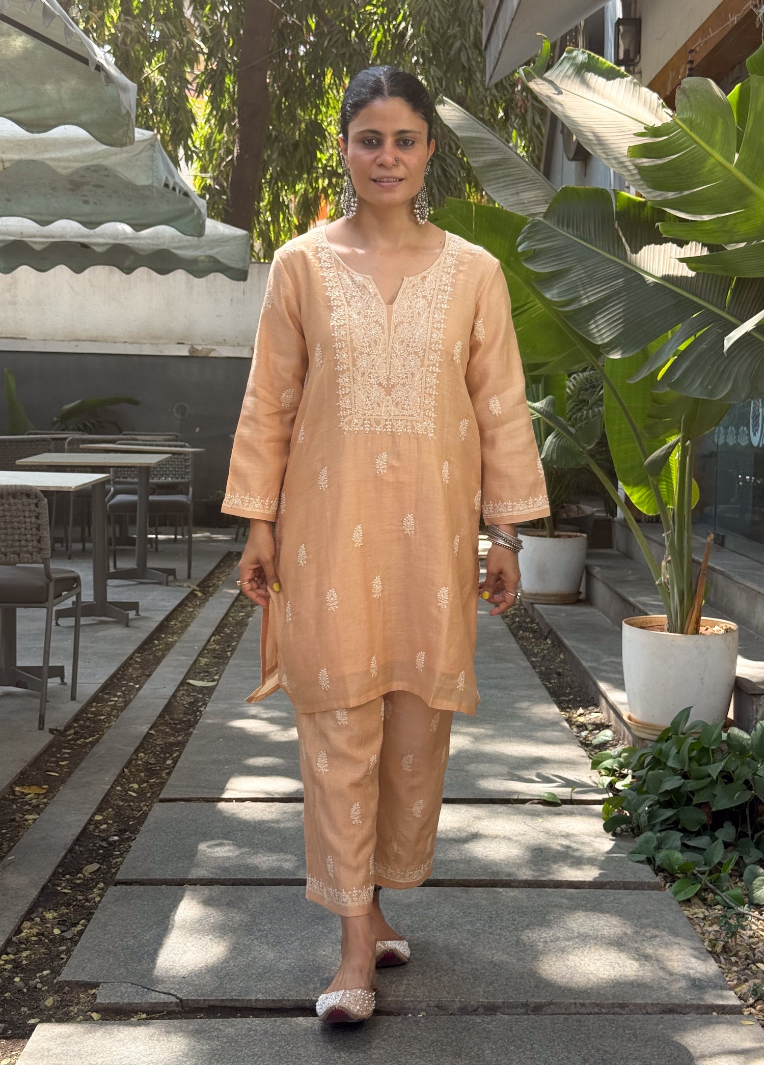 Pure Chanderi Silk Muslin Handembroidered Chikankari Co-ord Set