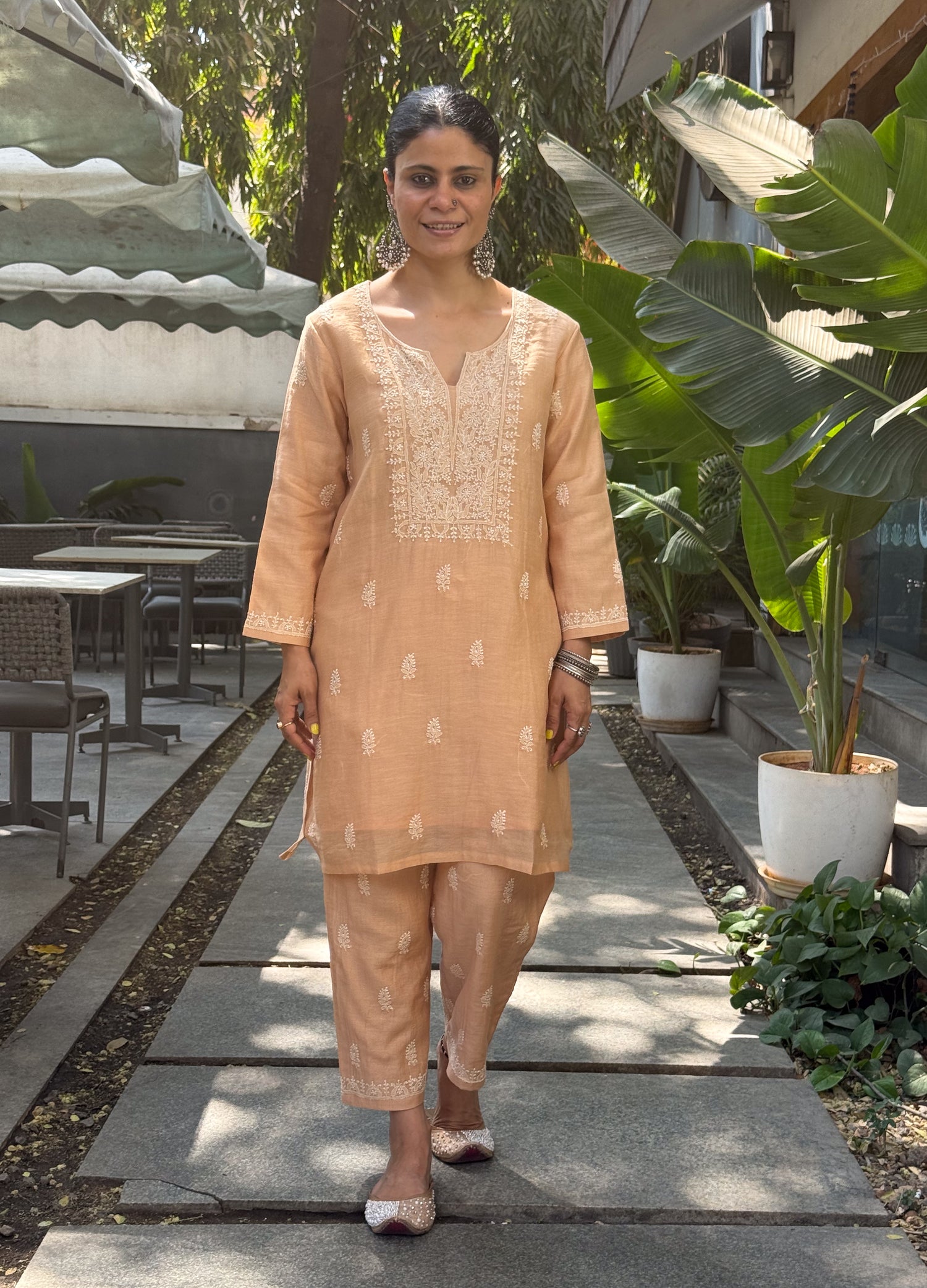Pure Chanderi Silk Muslin Handembroidered Chikankari Co-ord Set