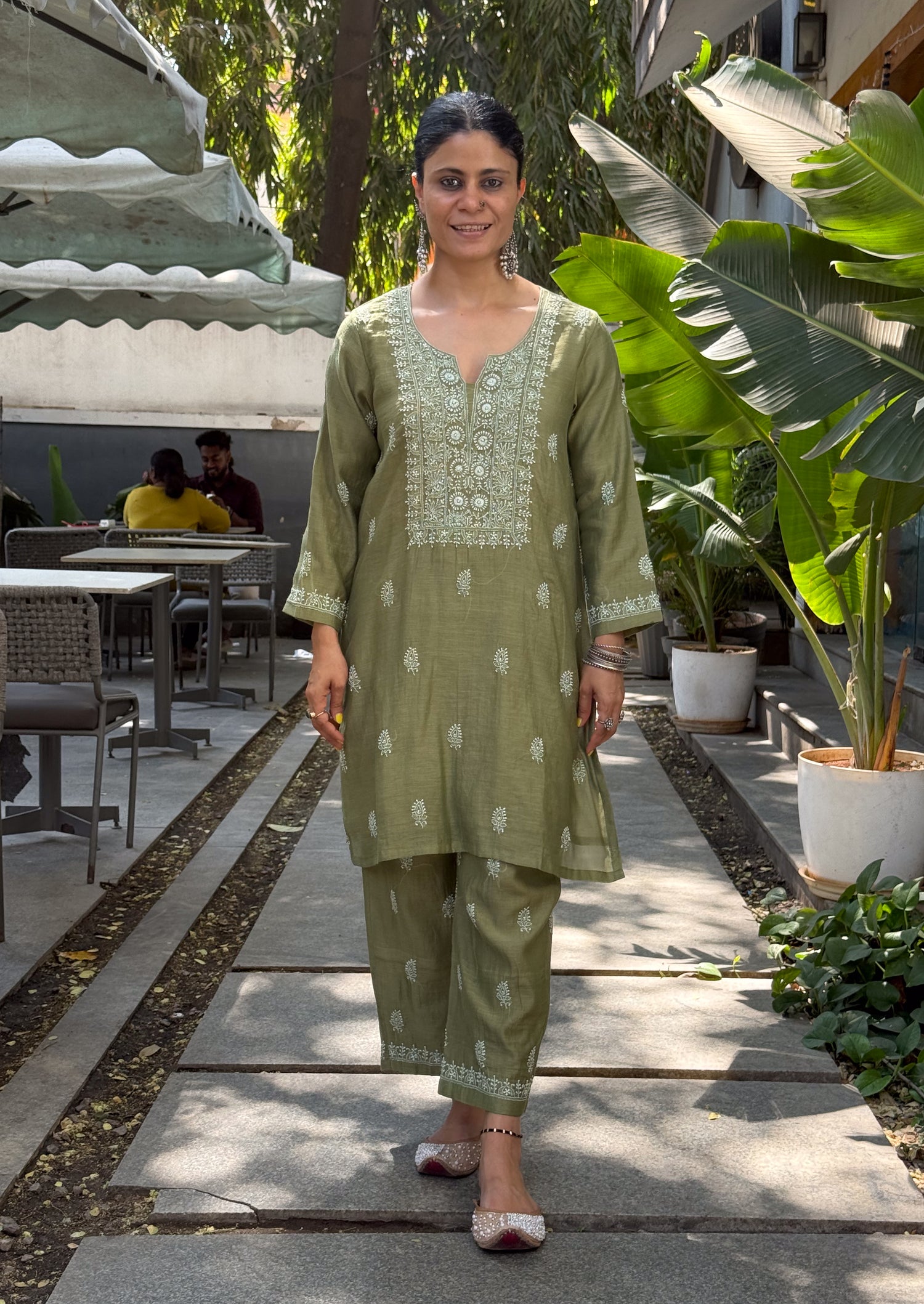 Pure Chanderi Silk Muslin Handembroidered Chikankari Co-ord Set