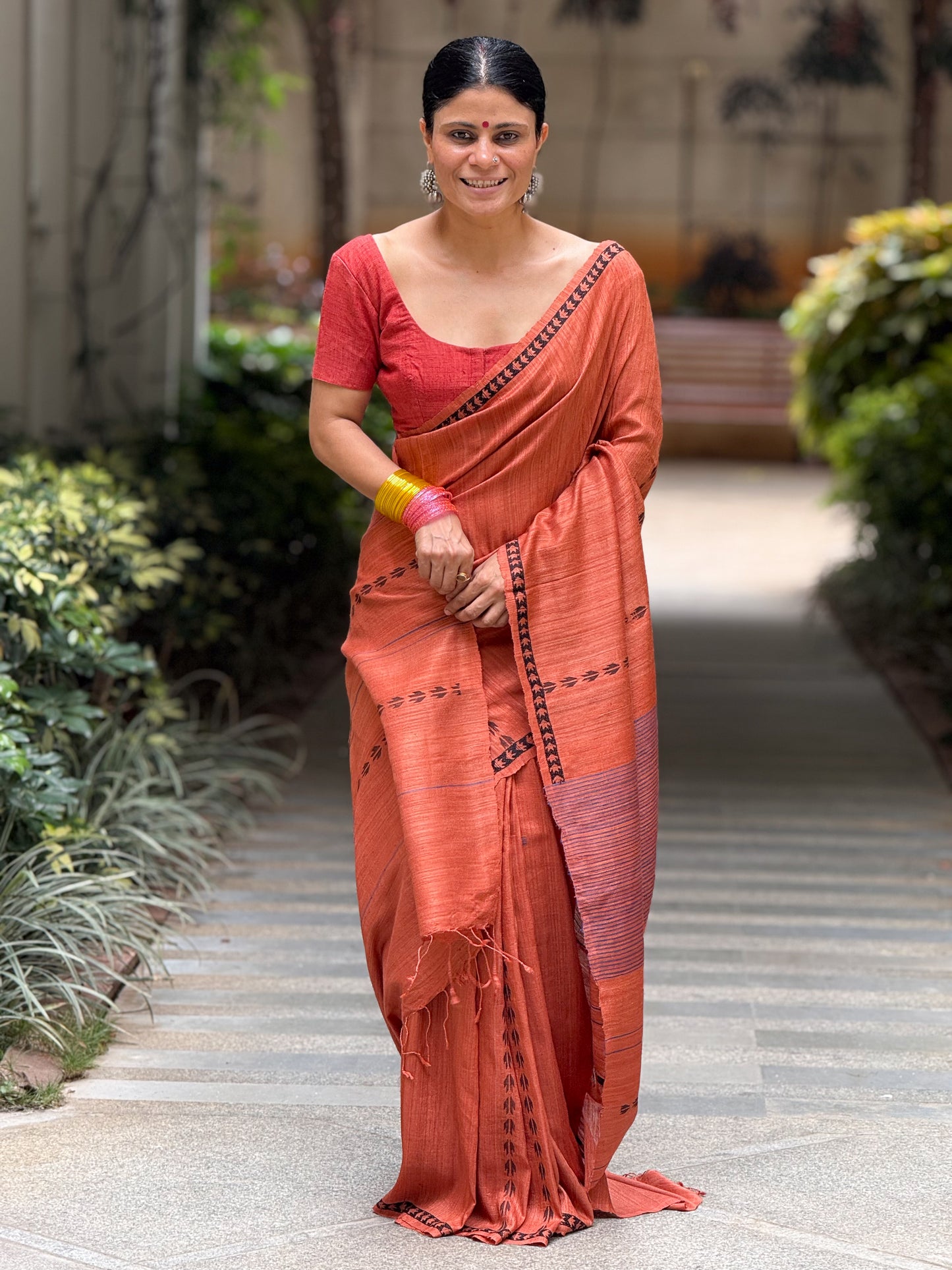 Handloom Tussar Saree With Jamdani Motifs.