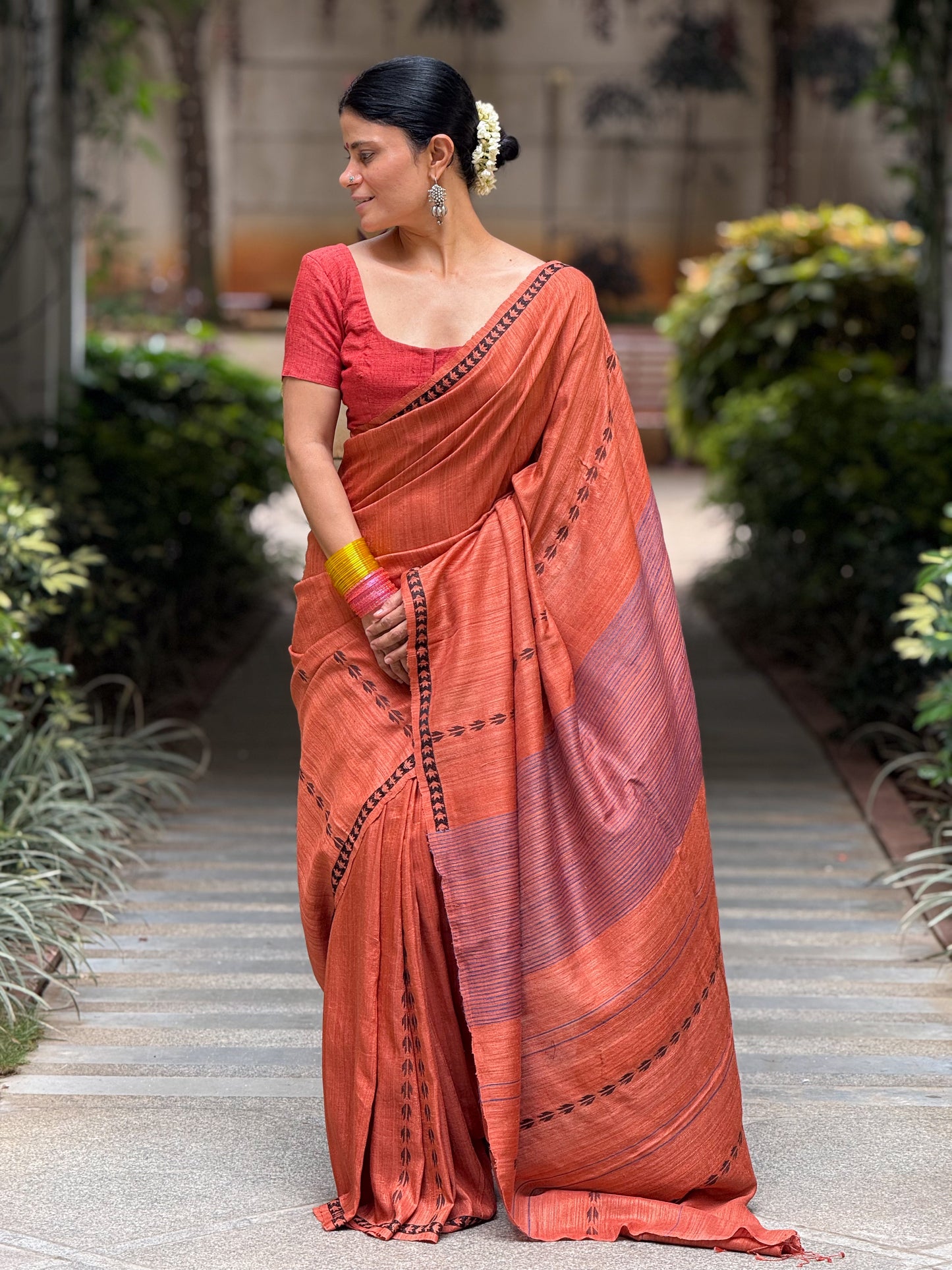 Handloom Tussar Saree With Jamdani Motifs.