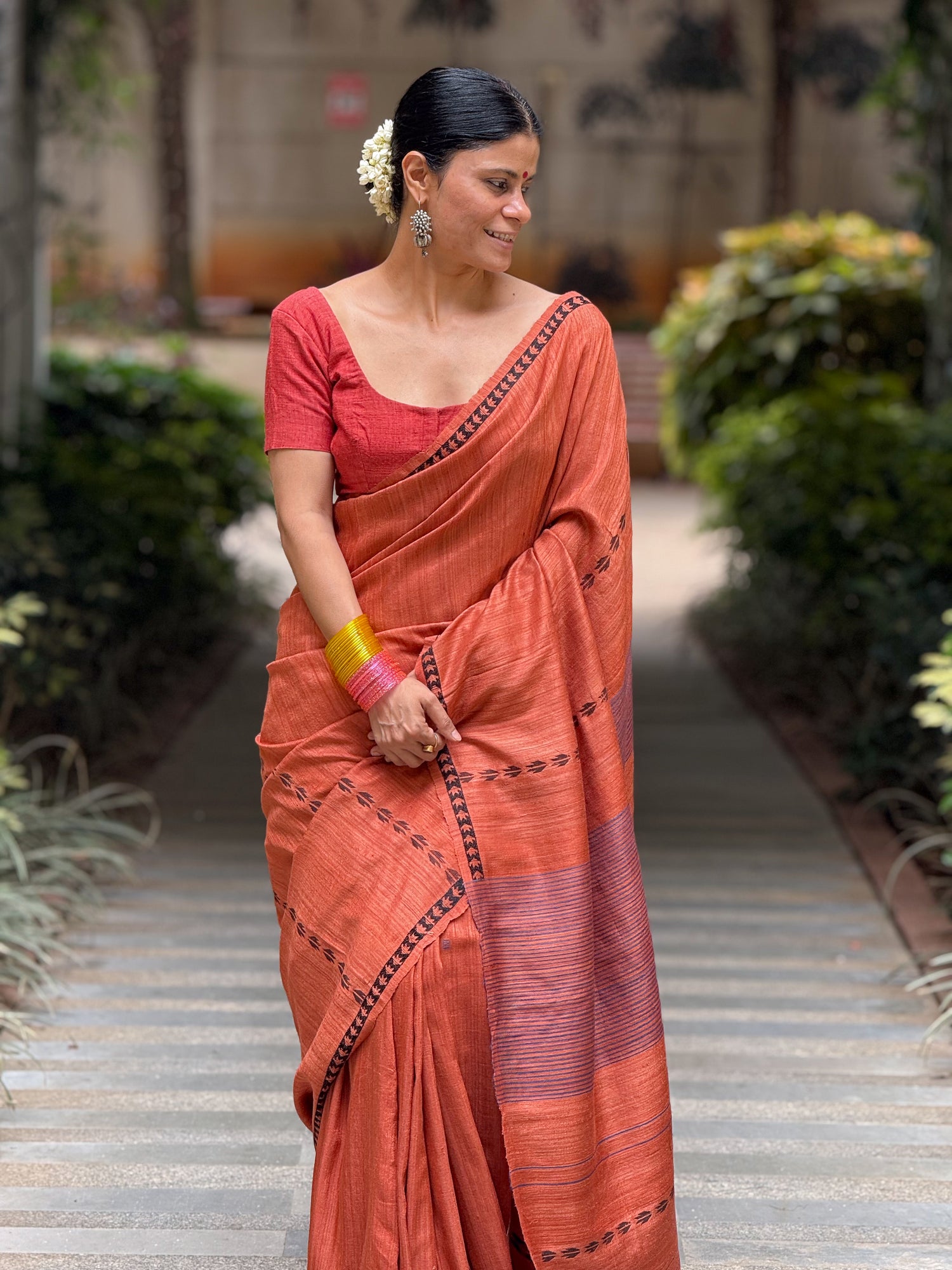 Handloom Tussar Saree With Jamdani Motifs.