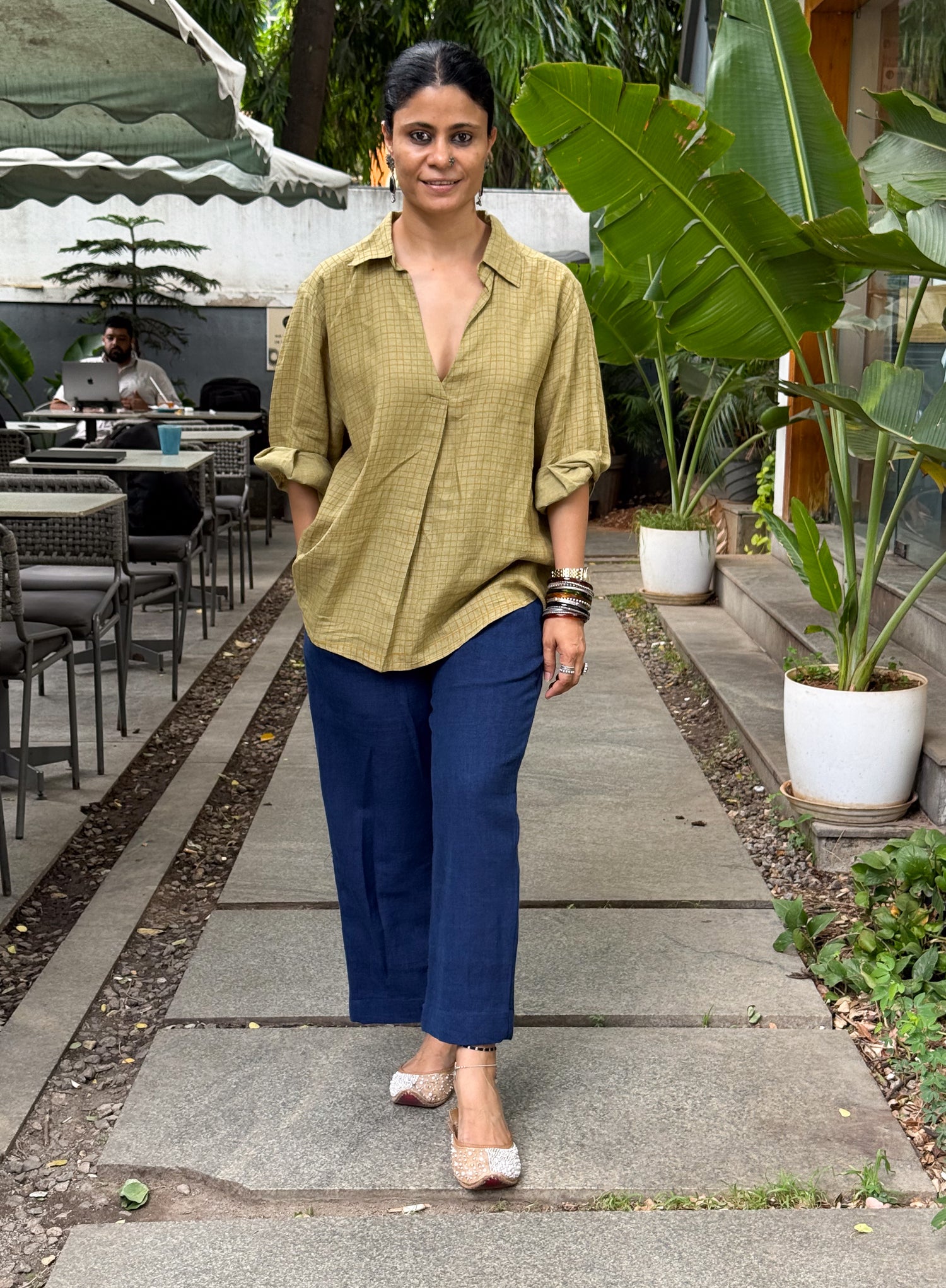 Handloom & Handblock Printed Linen Shirt