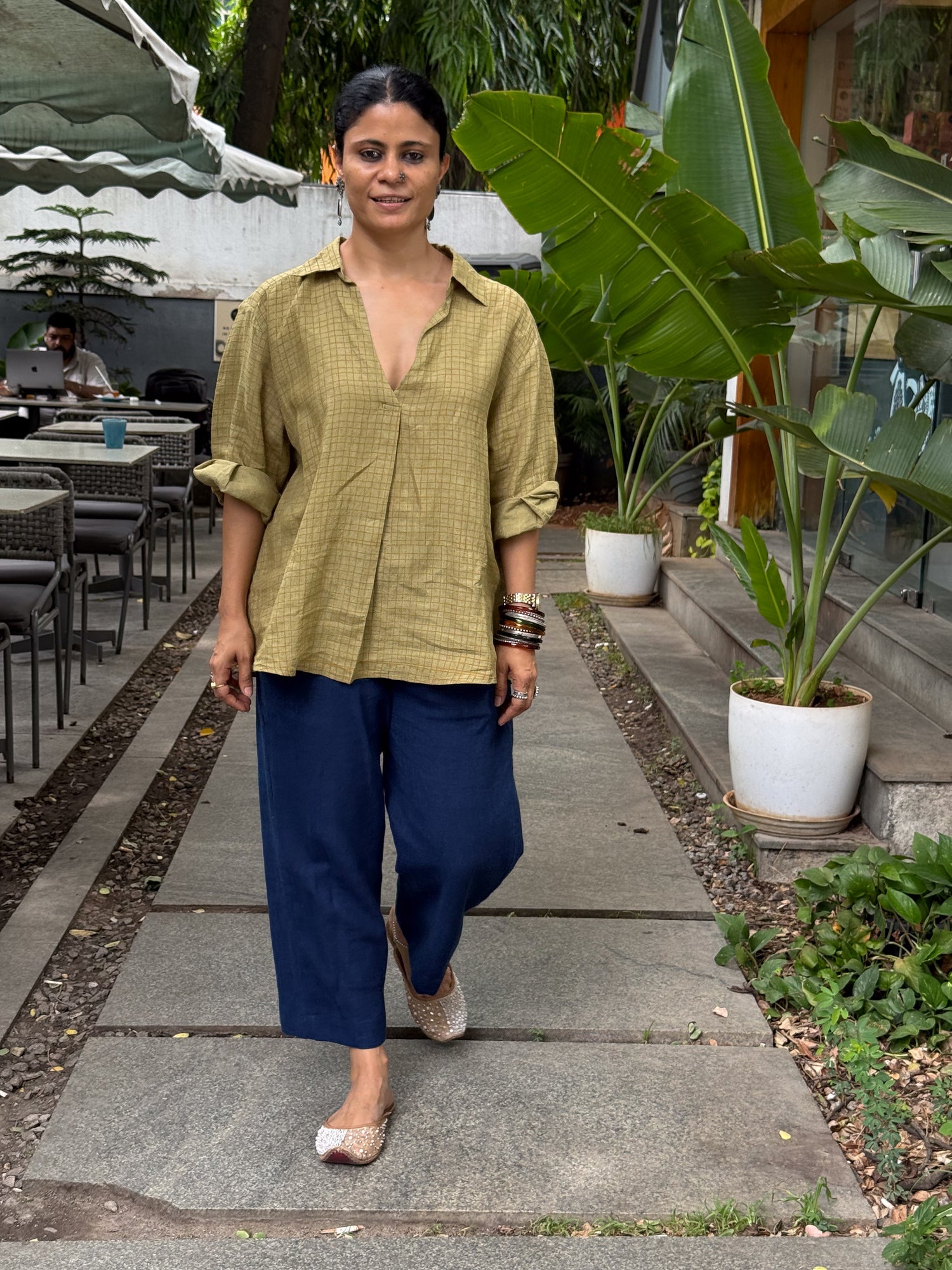 Handloom & Handblock Printed Linen Shirt